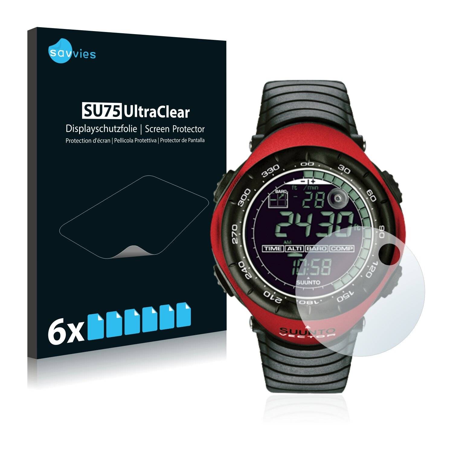 6x Savvies SU75 Displayschutzfolie für Suunto Vector