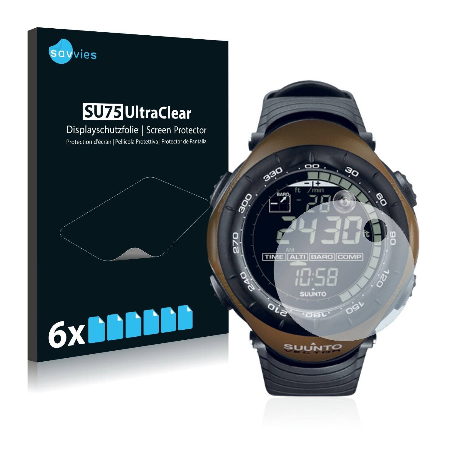 6x Savvies SU75 Displayschutzfolie für Suunto Vector Coyote