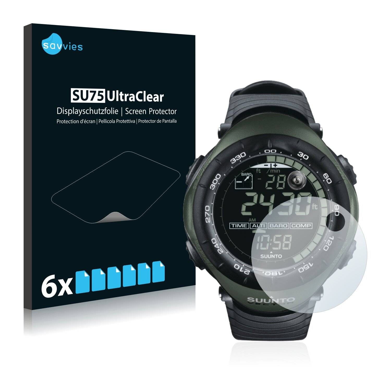 6x Savvies SU75 Displayschutzfolie für Suunto Vector Military Foliage