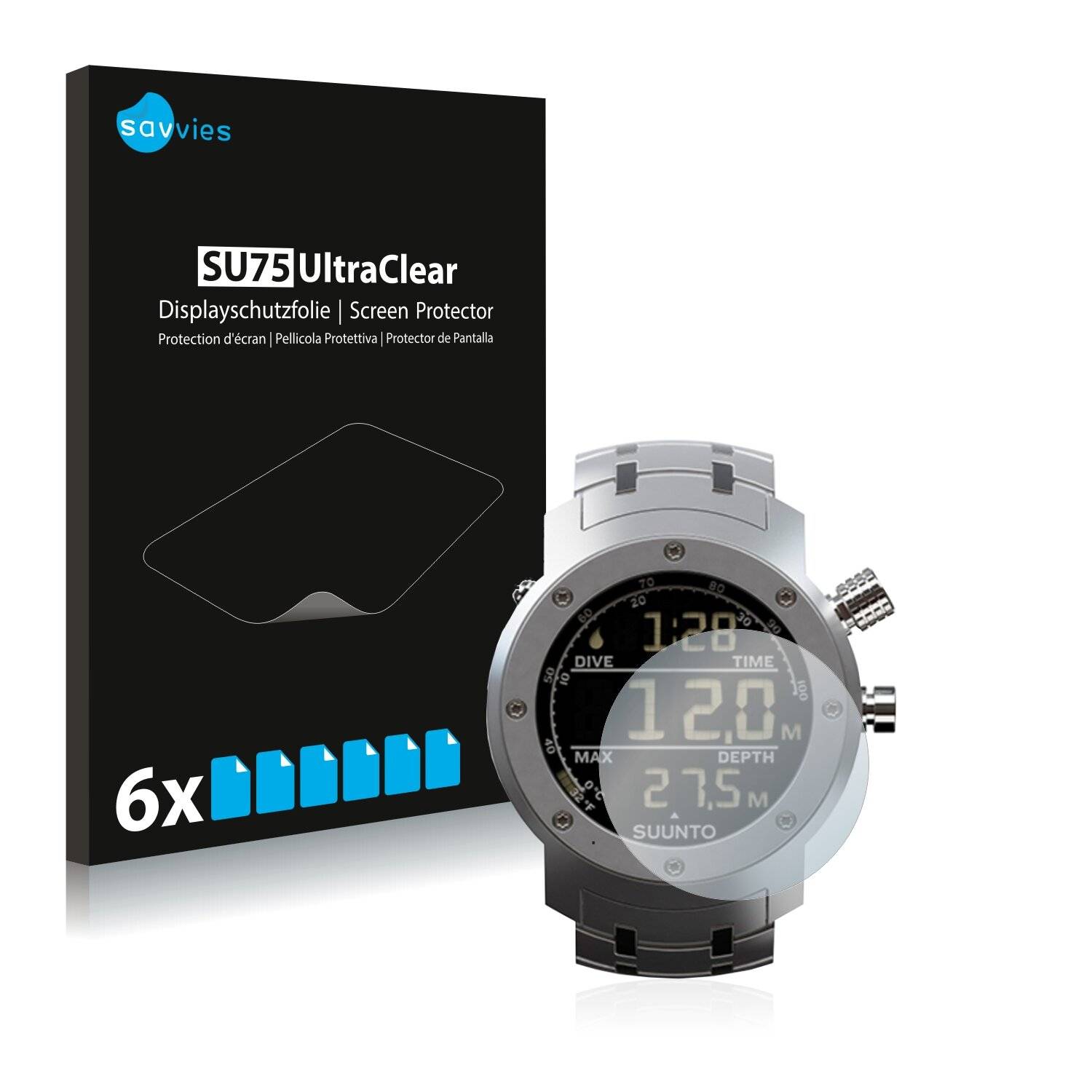 6x Savvies SU75 Displayschutzfolie für Suunto Elementum Aqua