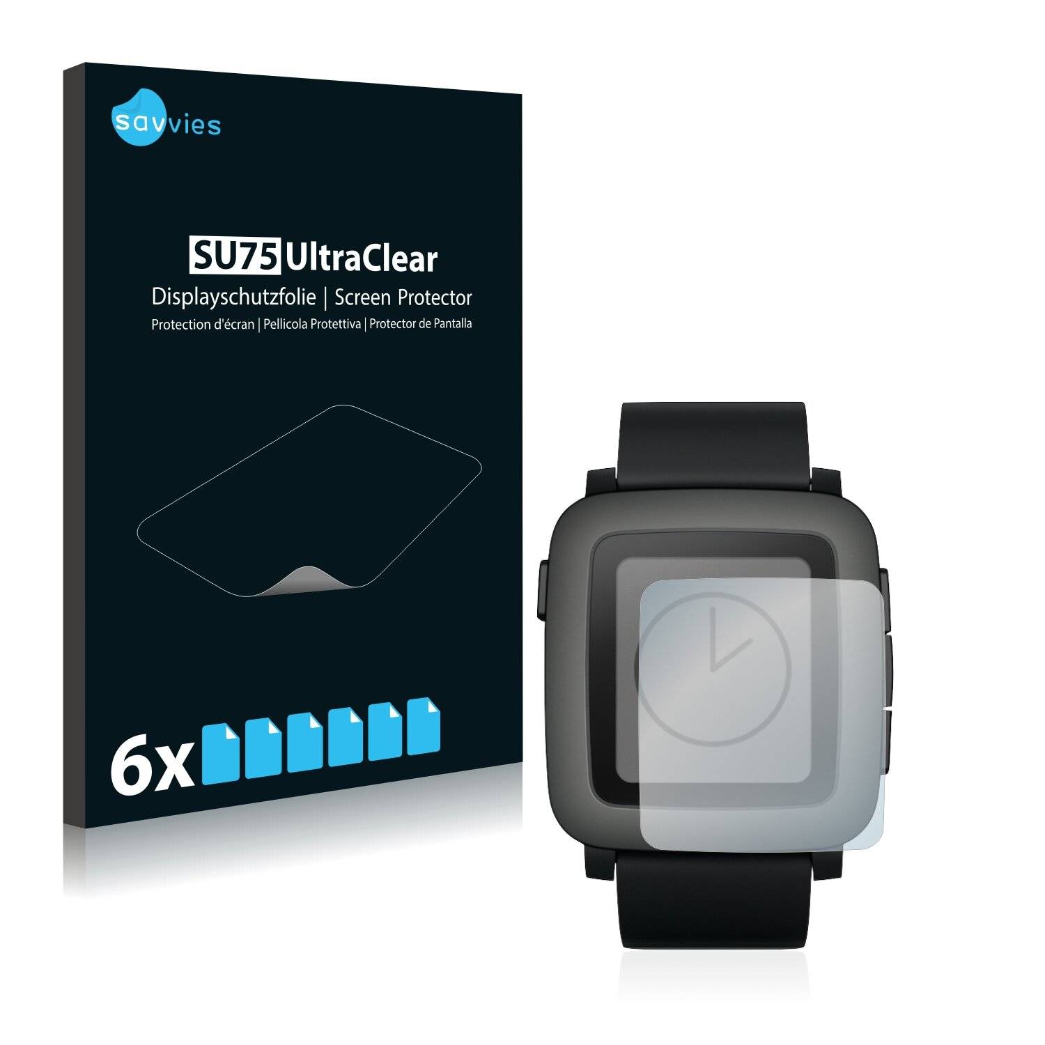 6x Savvies SU75 Displayschutzfolie für Pebble