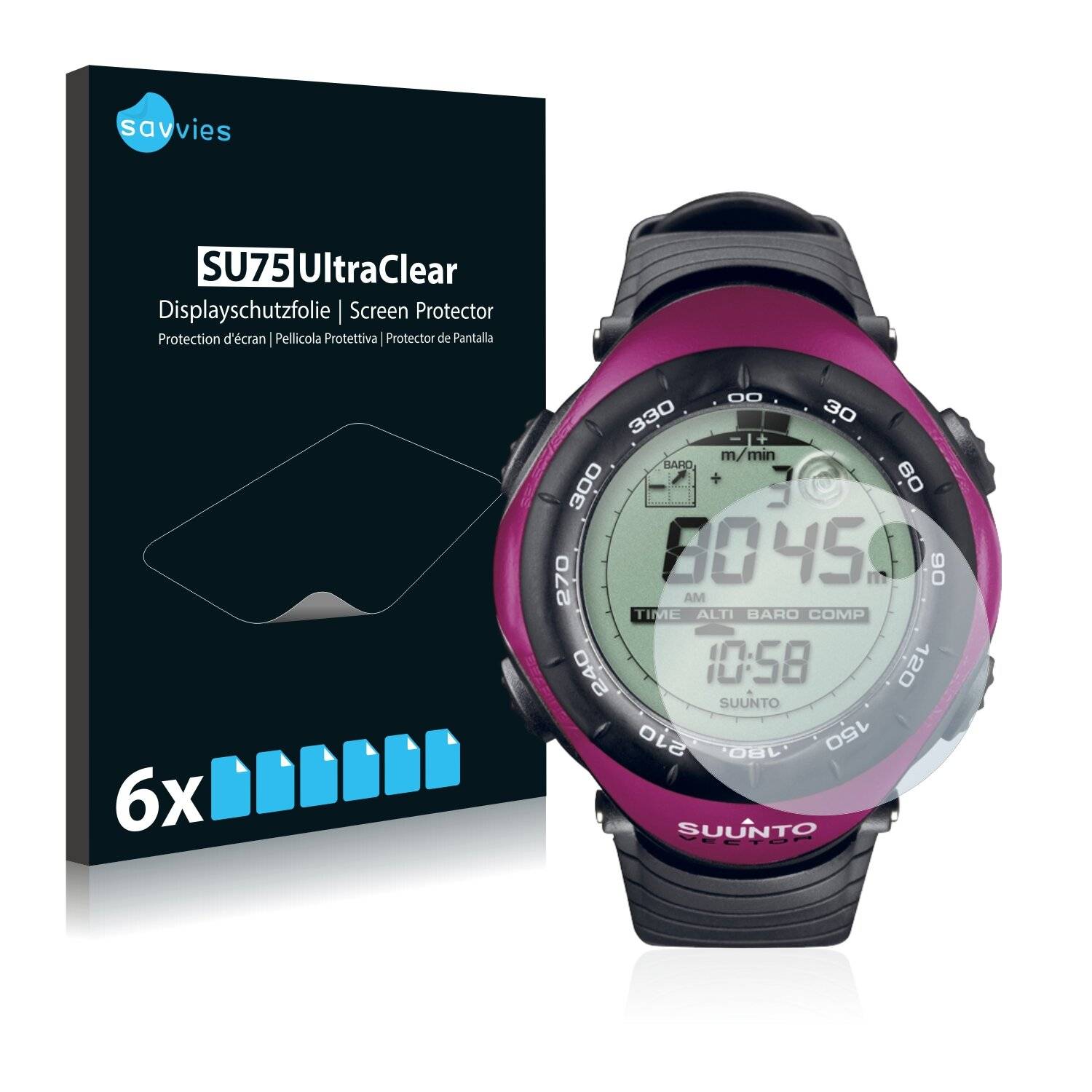 6x Savvies SU75 Displayschutzfolie für Suunto Vector Berry