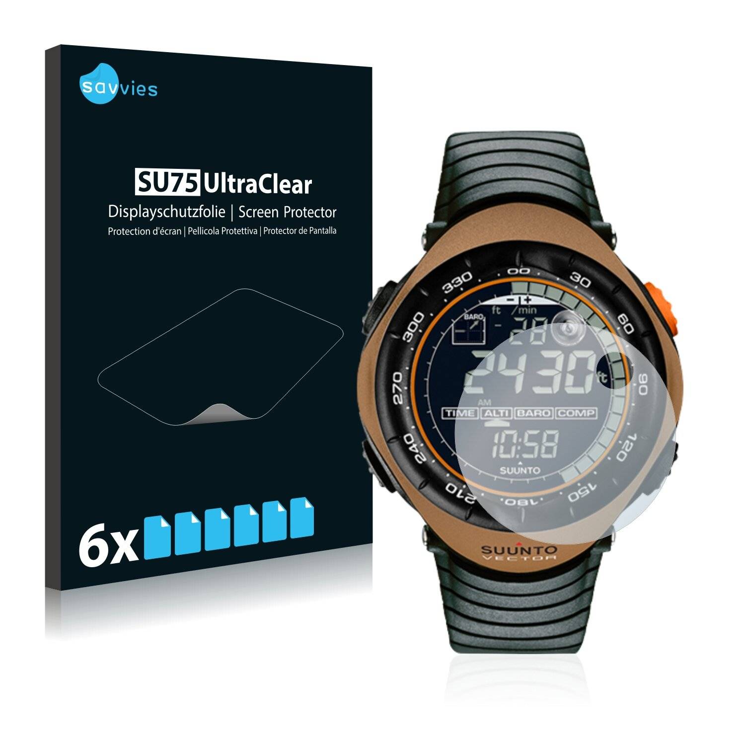 6x Savvies SU75 Displayschutzfolie für Suunto Vector Marron