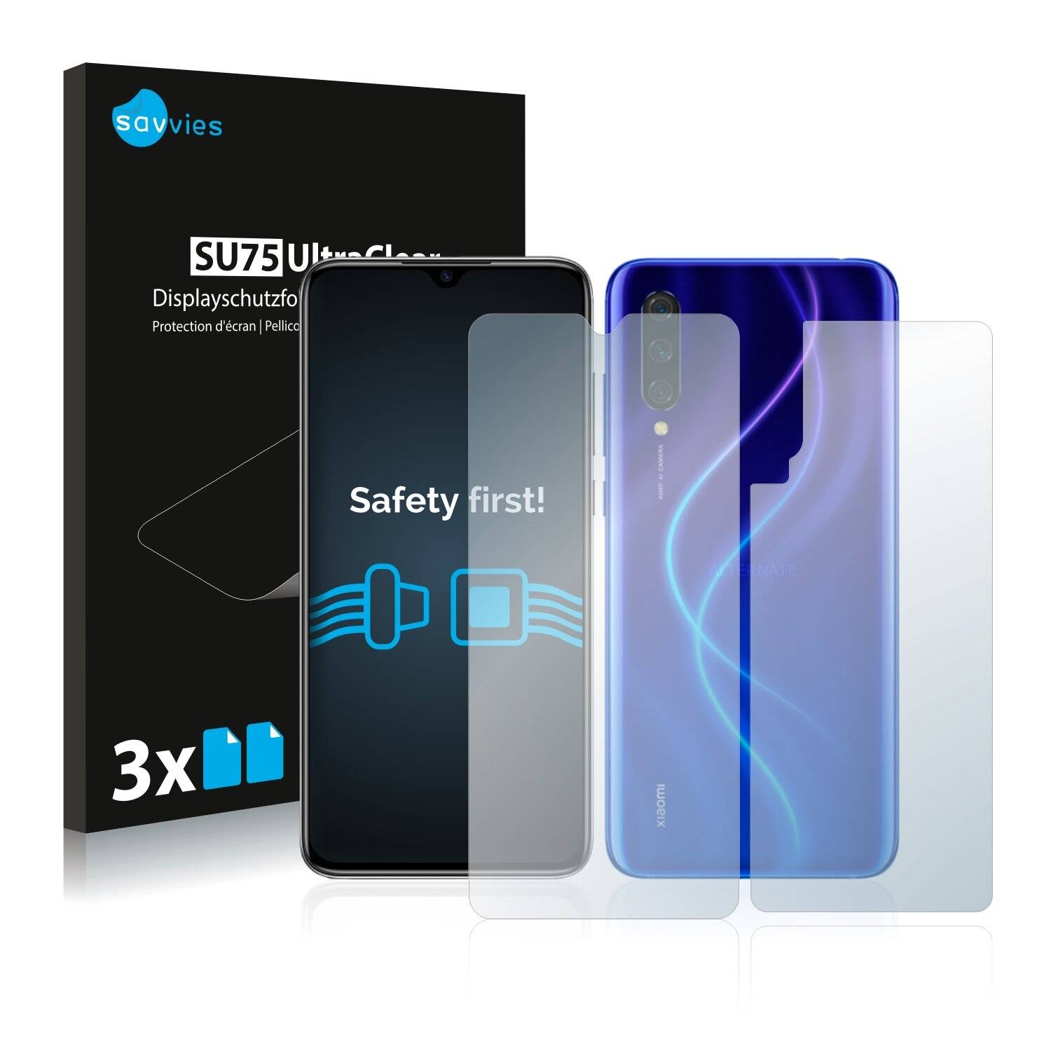 6x Savvies SU75 Displayschutzfolie für Xiaomi Mi 9 Lite (Vorder +