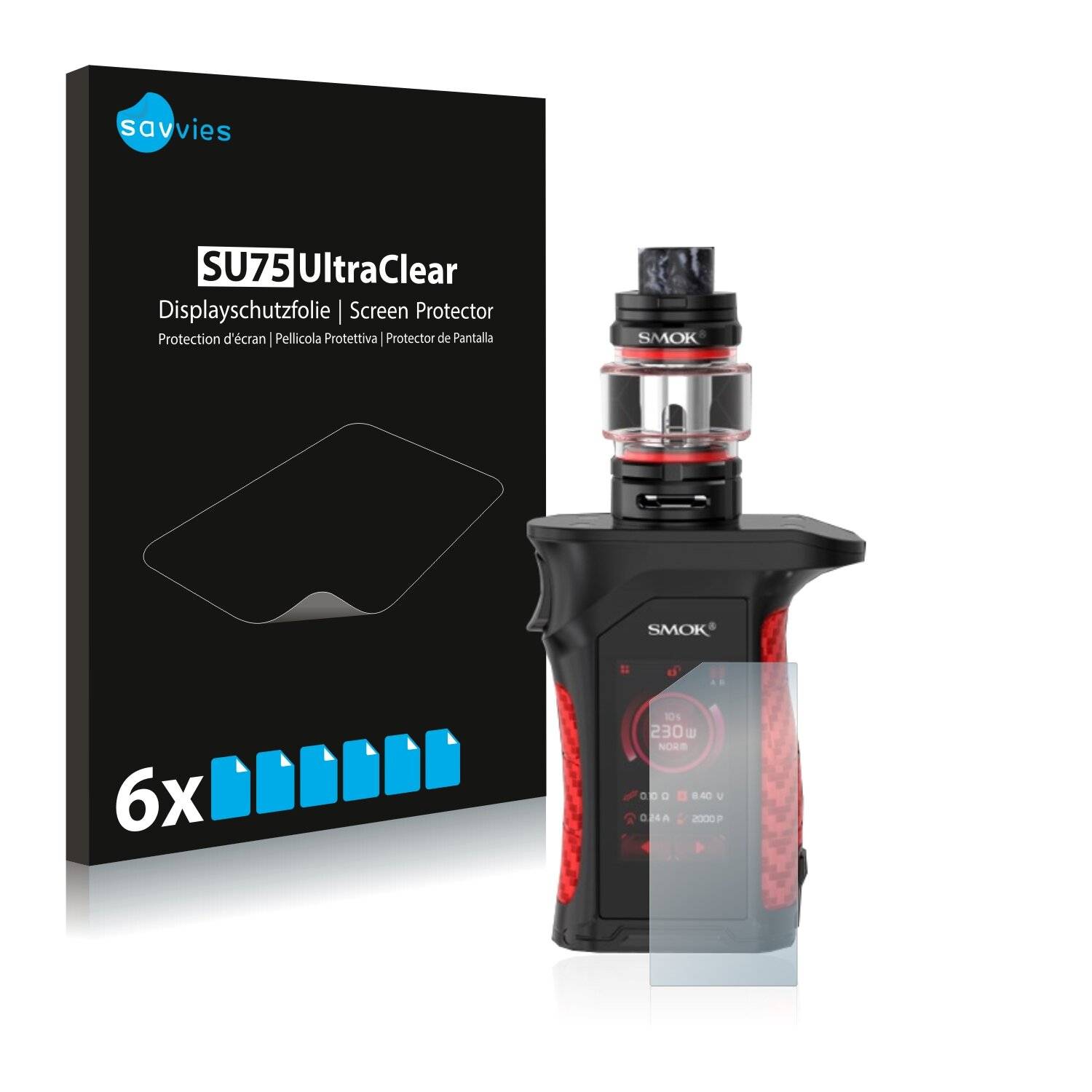 6x Savvies SU75 Displayschutzfolie für Smok Mag
