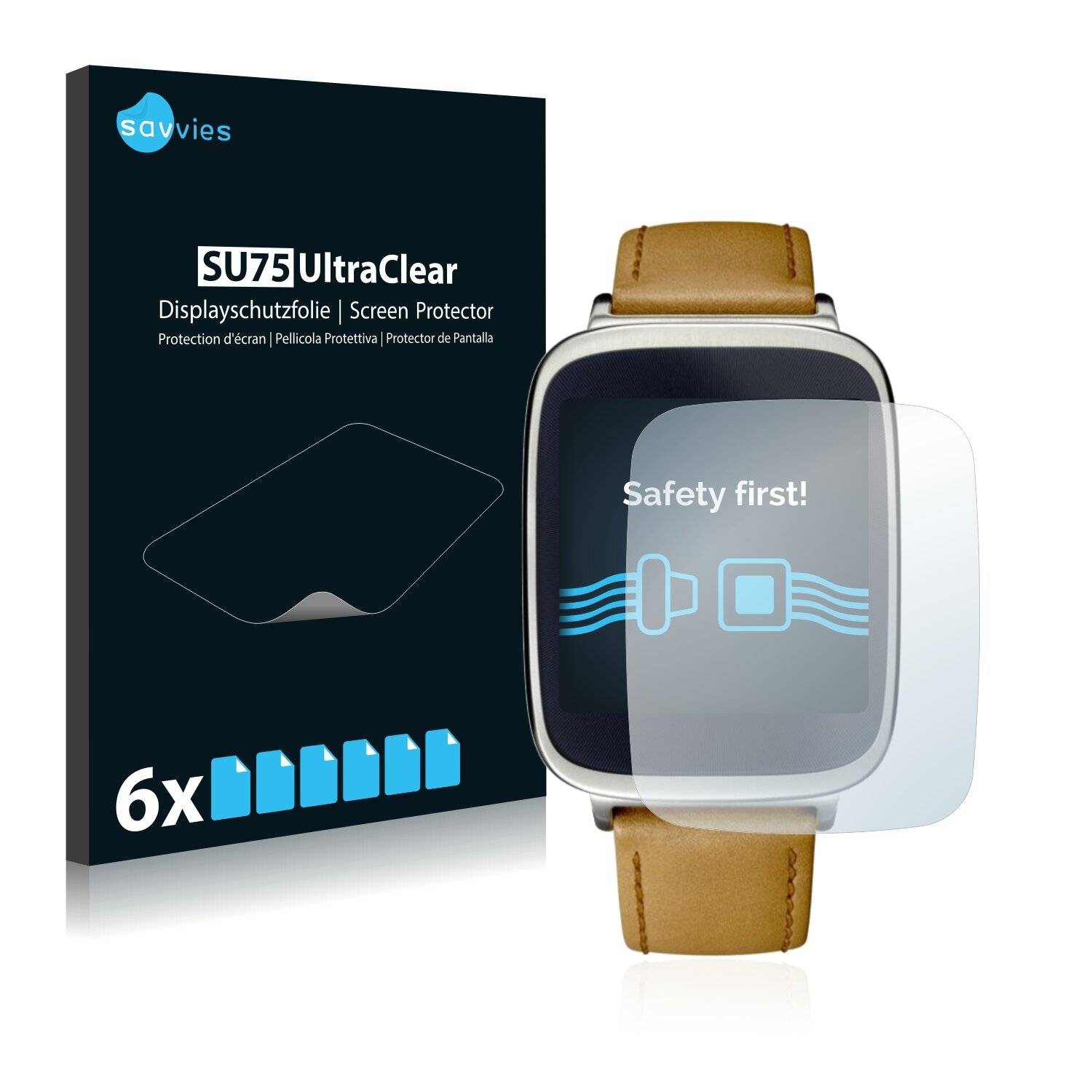 6x Savvies SU75 Displayschutzfolie für Asus ZenWatch