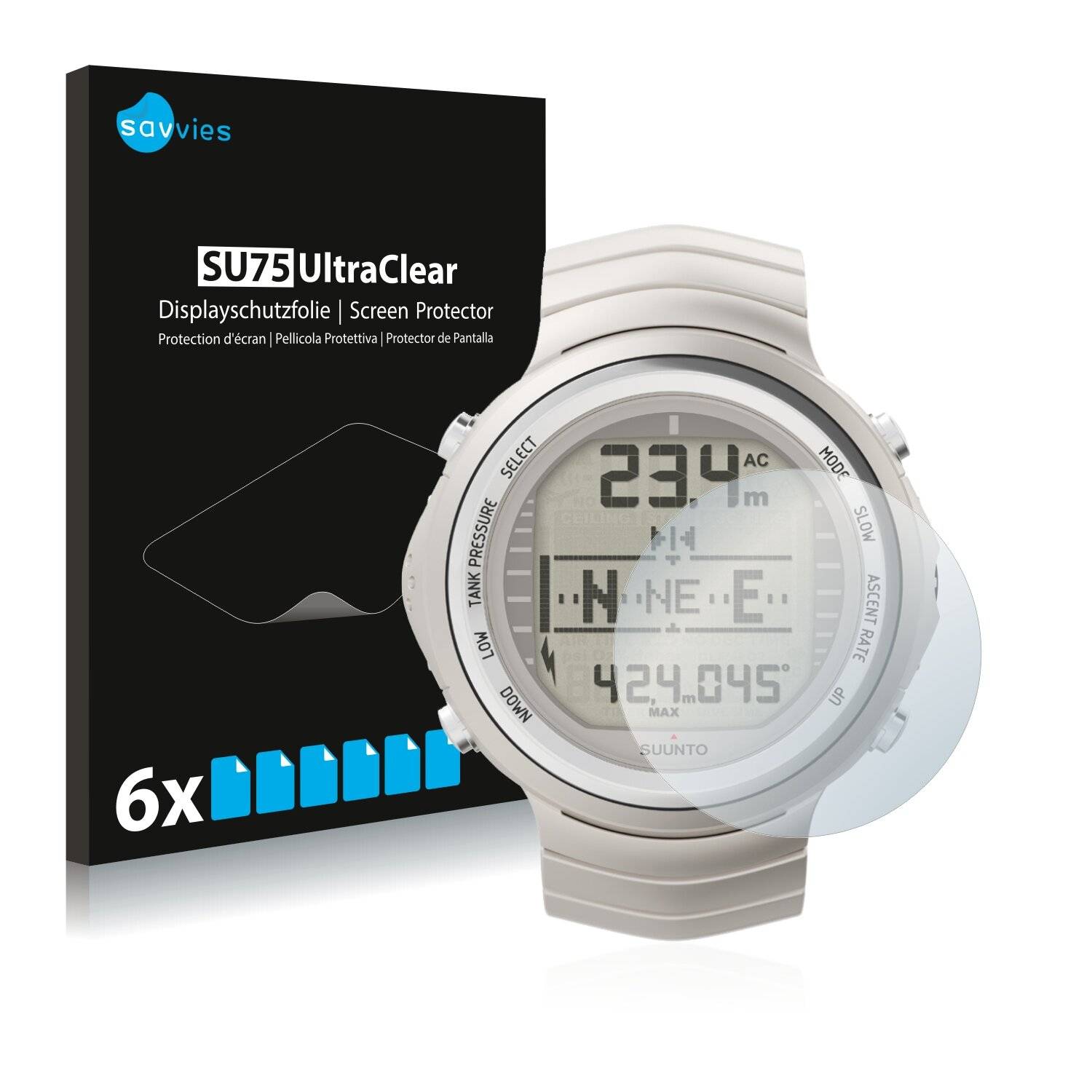 6x Savvies SU75 Displayschutzfolie für Suunto D9TX