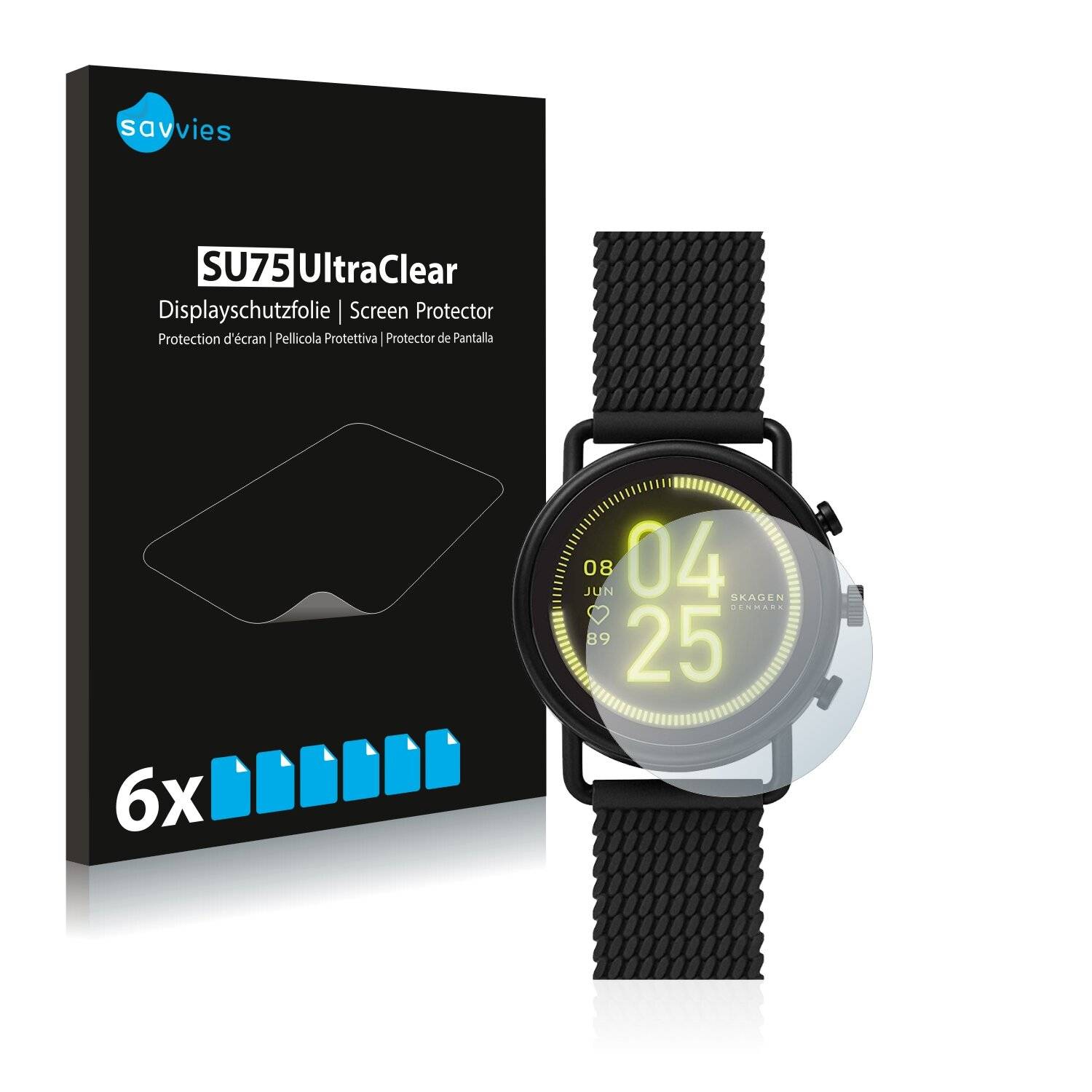 6x Savvies SU75 Displayschutzfolie für Skagen Smartwatch Falster