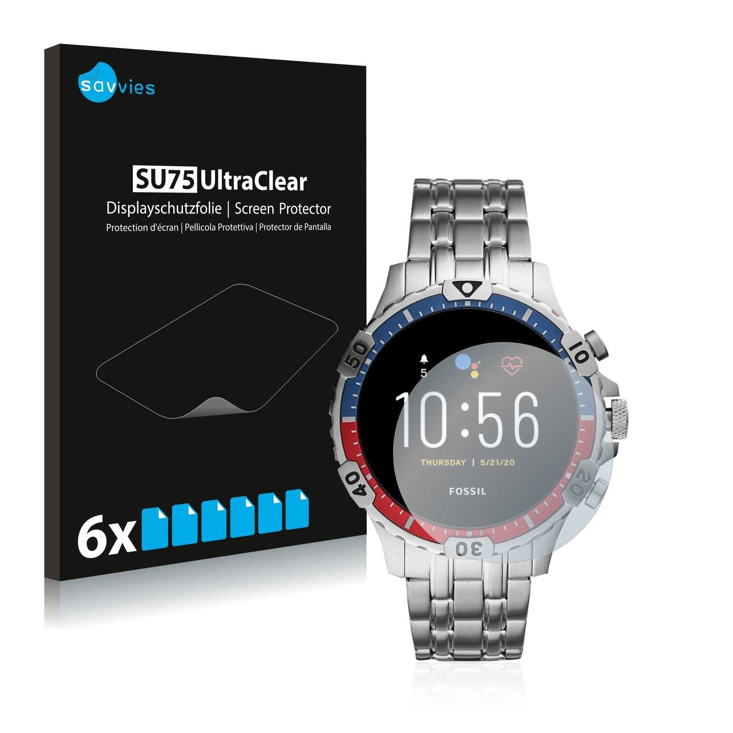 6x Savvies SU75 Displayschutzfolie für Fossil Garrett HR (5.