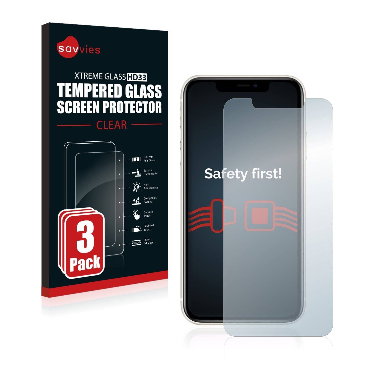 3x Savvies HD33 Clear Schutzglas für Apple iPhone
