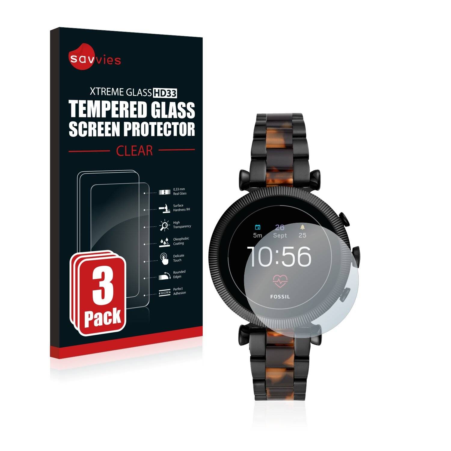 3x Savvies HD33 Clear Schutzglas für Fossil Sloan HR