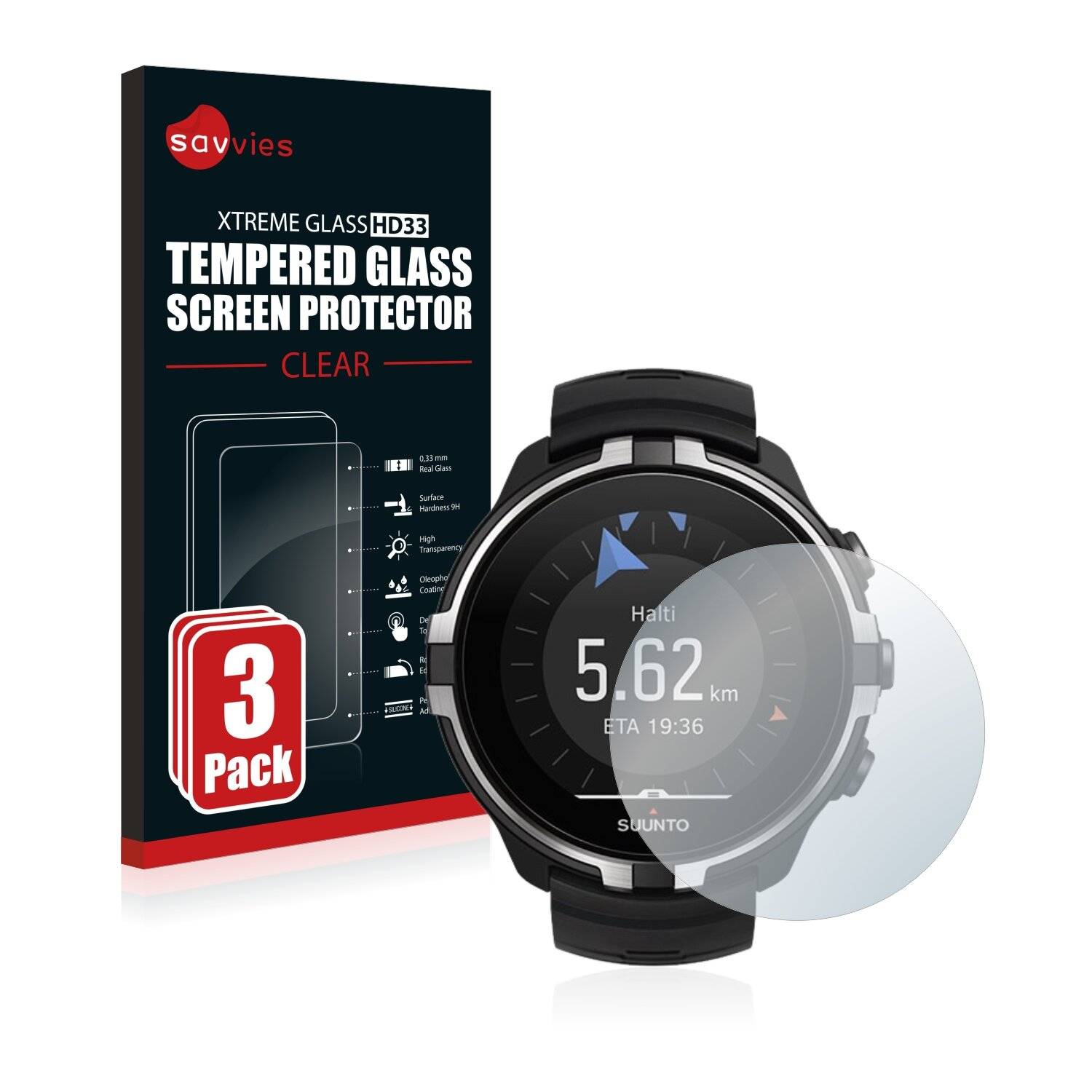 3x Savvies HD33 Clear Schutzglas für Suunto Spartan Sport Wrist HR Baro