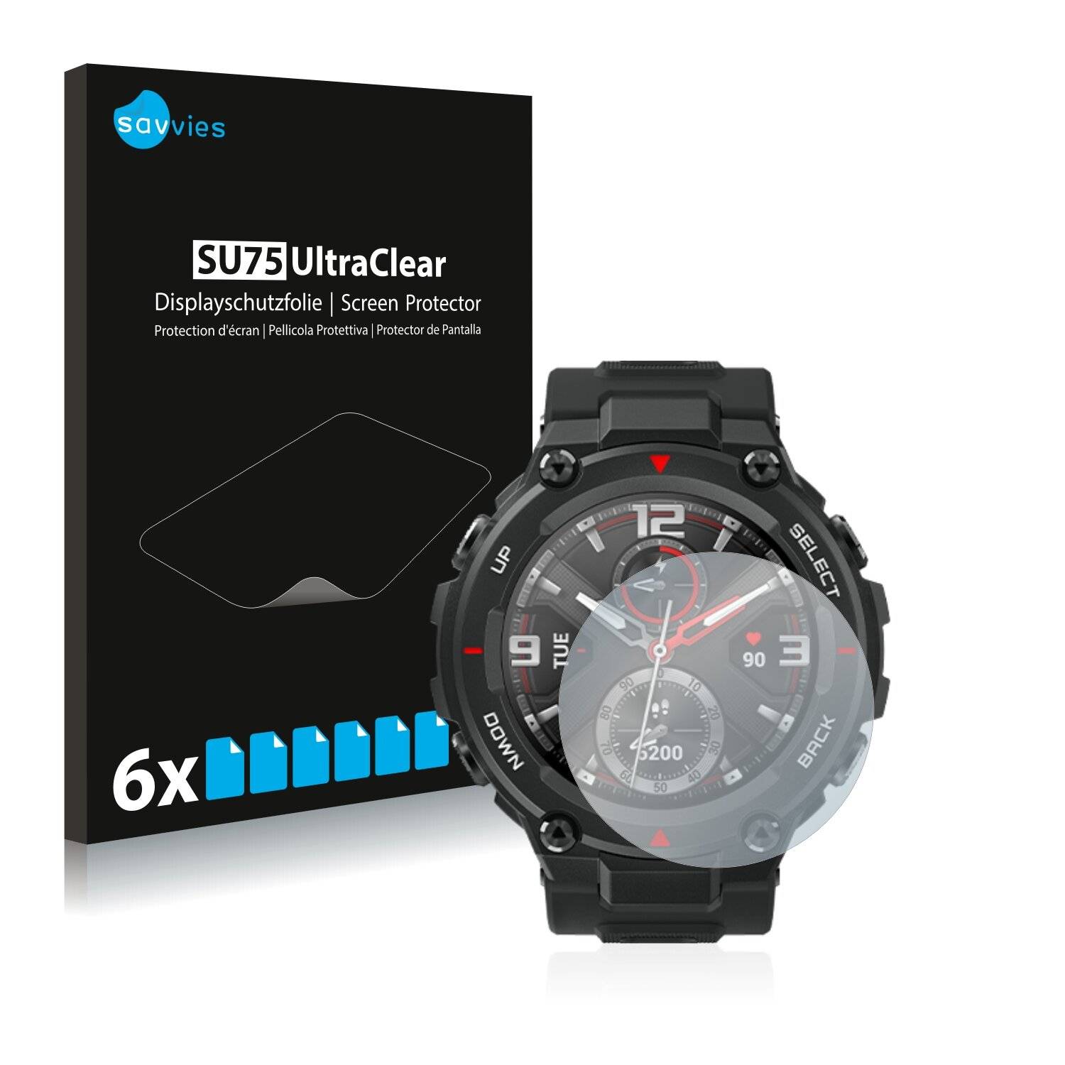 6x Savvies SU75 Displayschutzfolie für Huami Amazfit