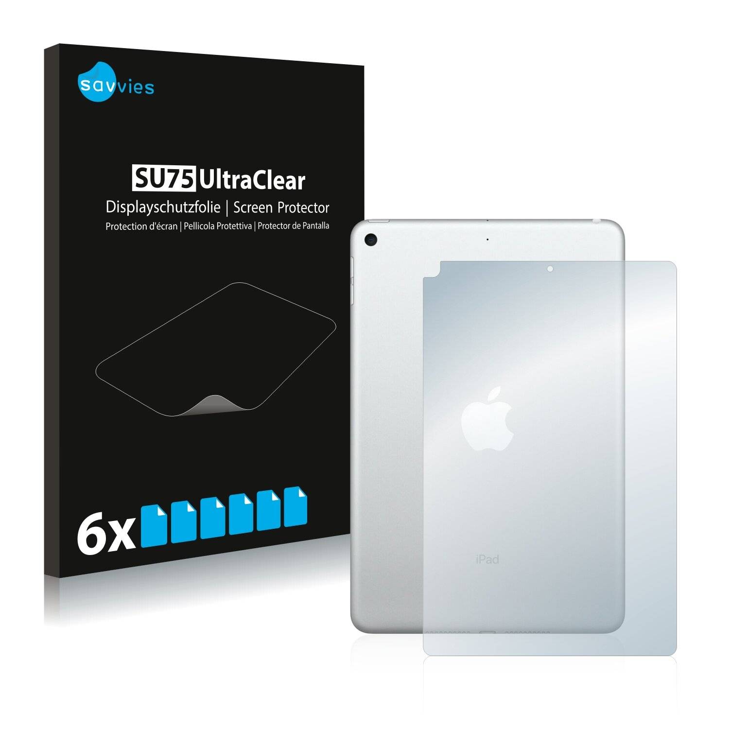 6x Savvies SU75 Displayschutzfolie für Apple iPad Mini 7.9 2019 (Rückseite, 5.