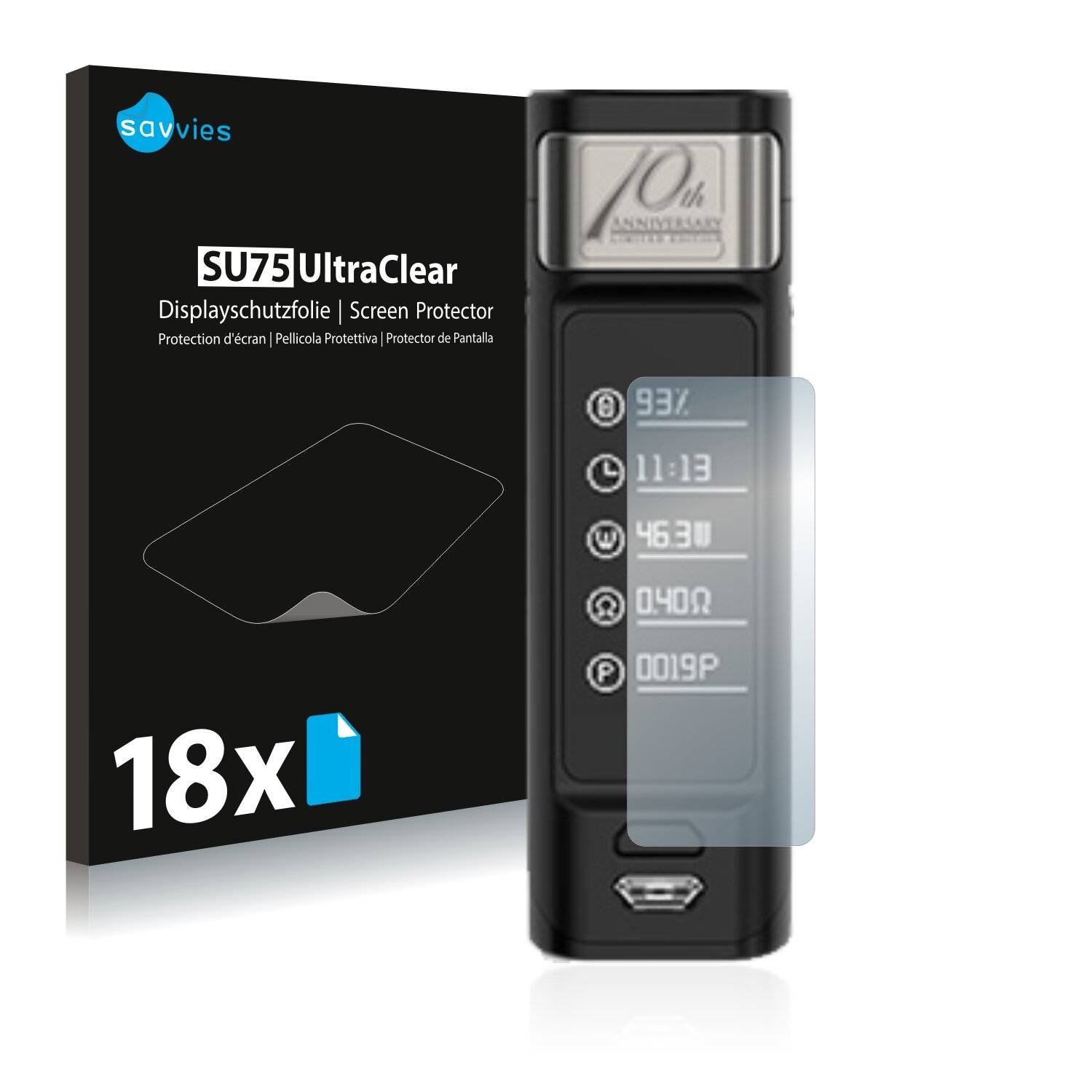 18x Savvies SU75 Displayschutzfolie für Joyetech Espion Solo