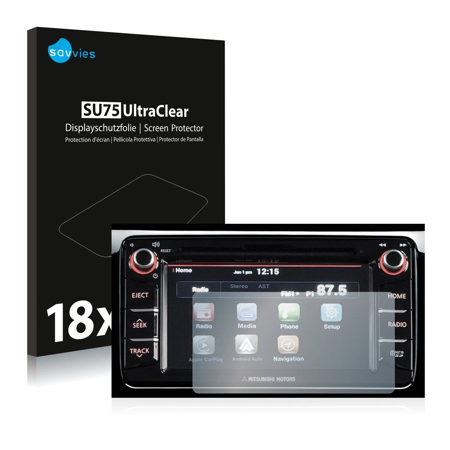 18x Savvies SU75 Displayschutzfolie für Mitsubishi L200 Series 5 2015-2019 Infotainment