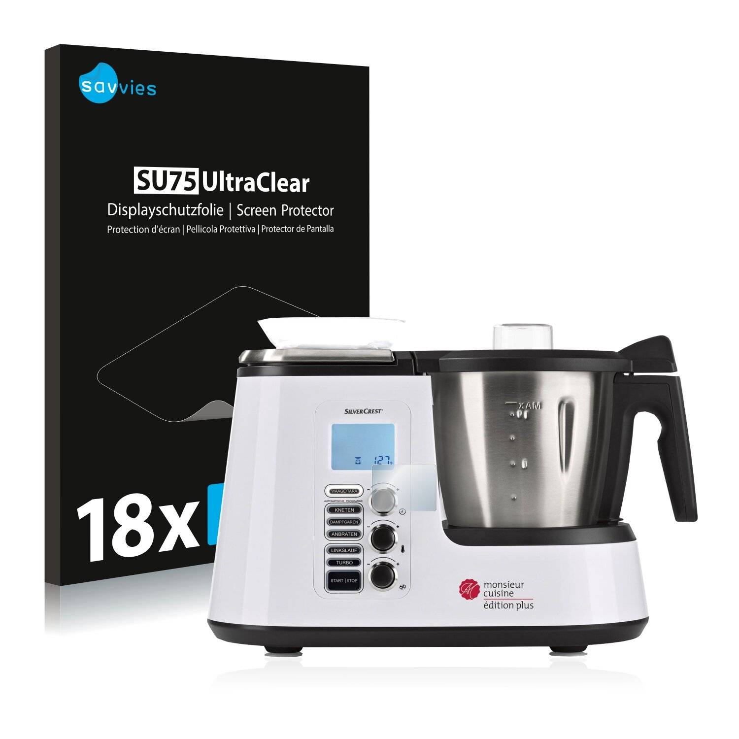18x Savvies SU75 Displayschutzfolie für SilverCrest Monsieur Cuisine Edition