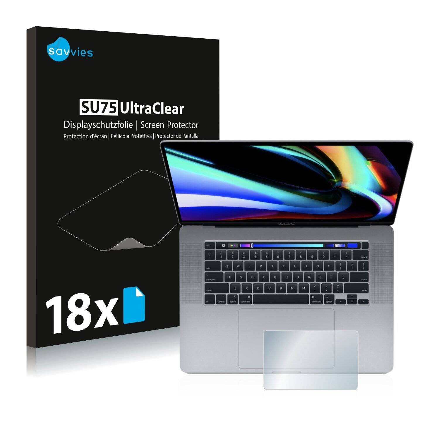 18x Savvies SU75 Displayschutzfolie für Apple MacBook Pro 16 2019 (Touch
