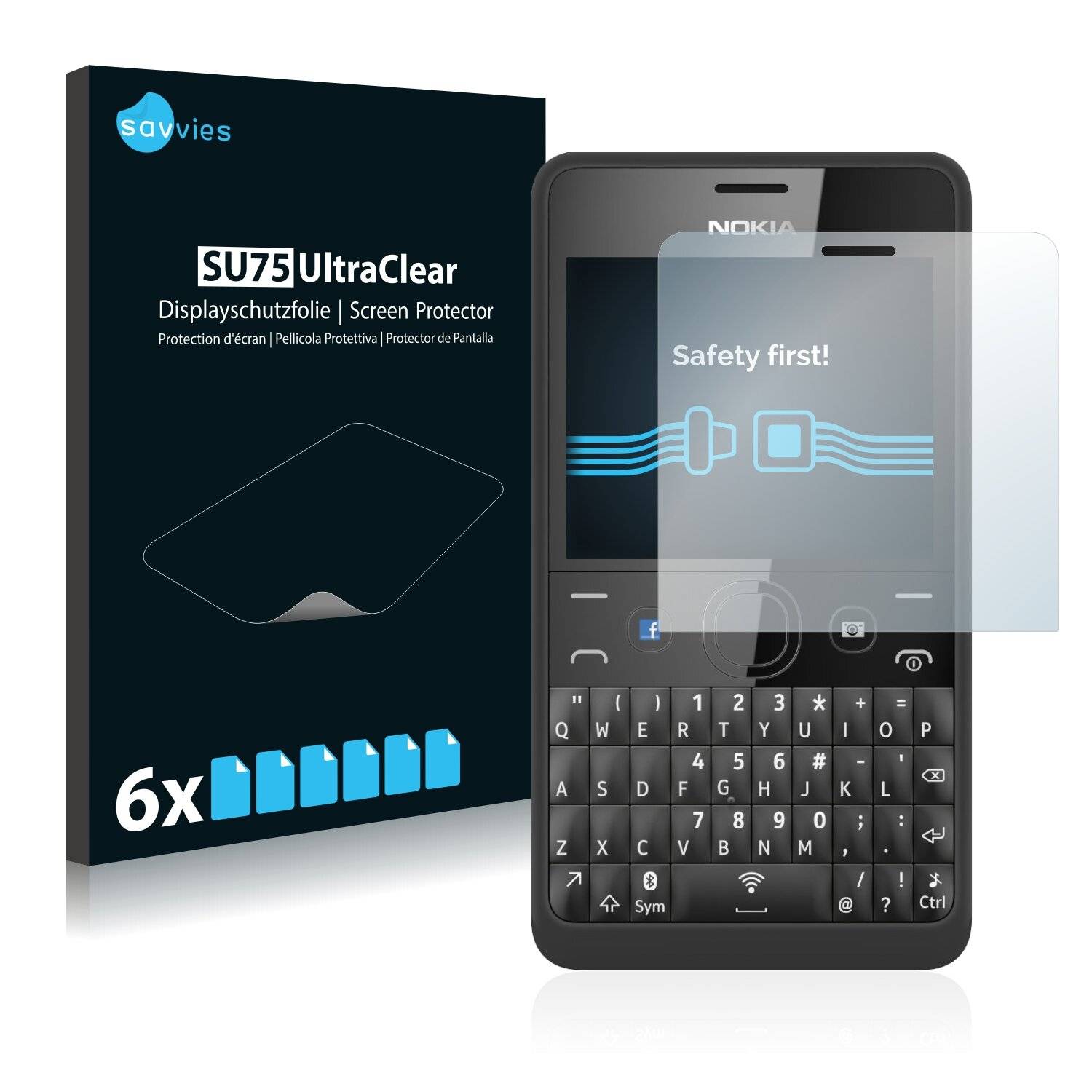 6x Savvies SU75 Displayschutzfolie für Nokia Asha