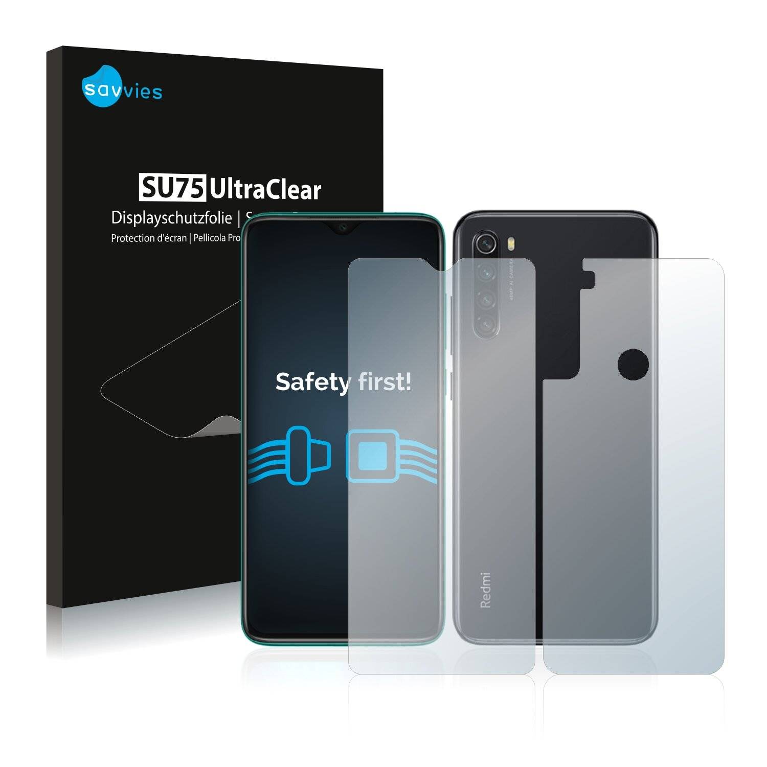 18x Savvies SU75 Displayschutzfolie für Xiaomi Redmi Note 8 2019 (Vorder +