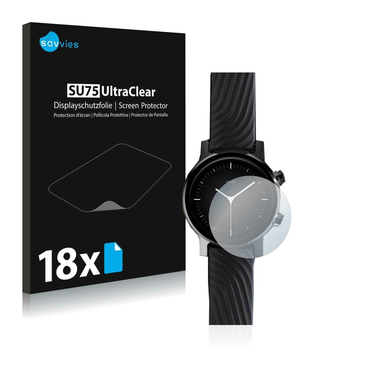 18x Savvies SU75 Displayschutzfolie für Motorola Moto 360 (3.