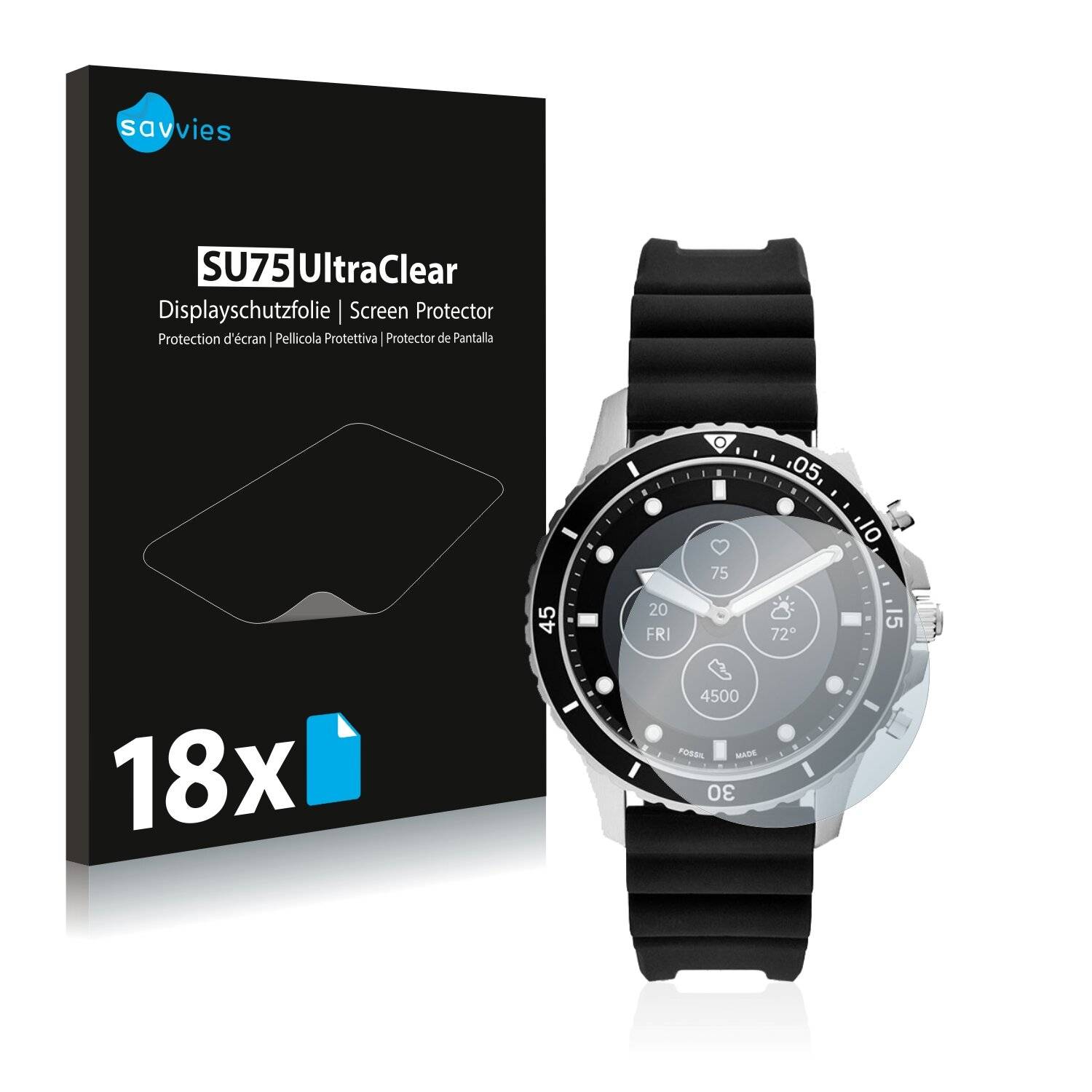 18x Savvies SU75 Displayschutzfolie für Fossil Dive HR (5.