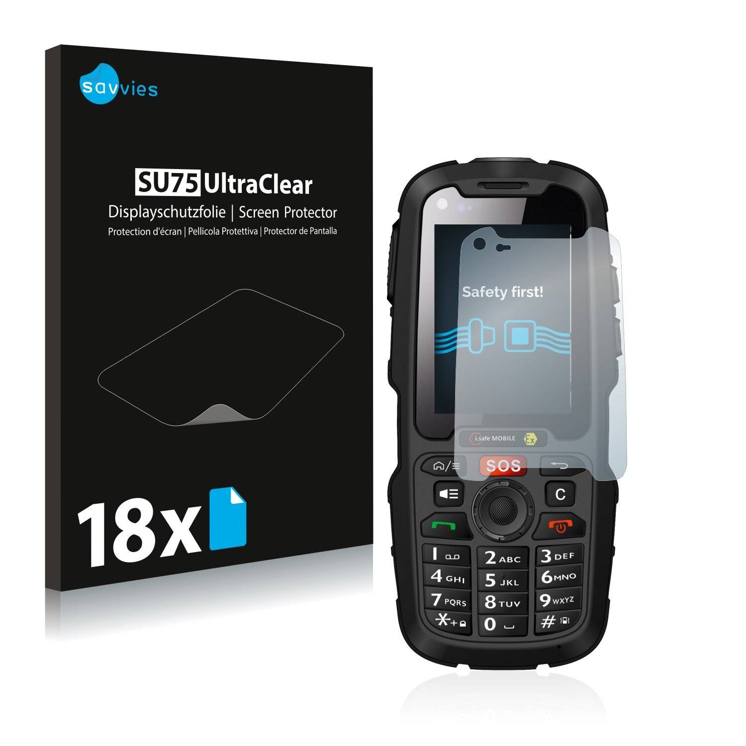 18x Savvies SU75 Displayschutzfolie für i.safe Mobile