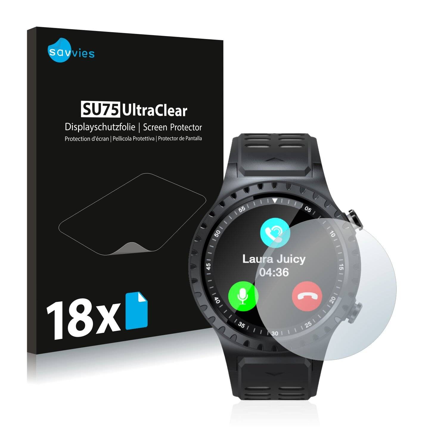 18x Savvies SU75 Displayschutzfolie für Evolveo Sportwatch