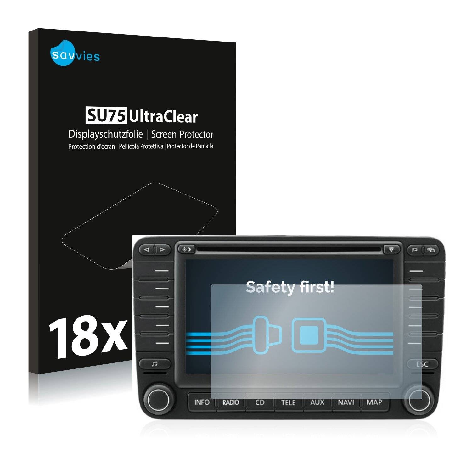 18x Savvies SU75 Displayschutzfolie für Volkswagen Touran 1T 2003-2015 MFD 2