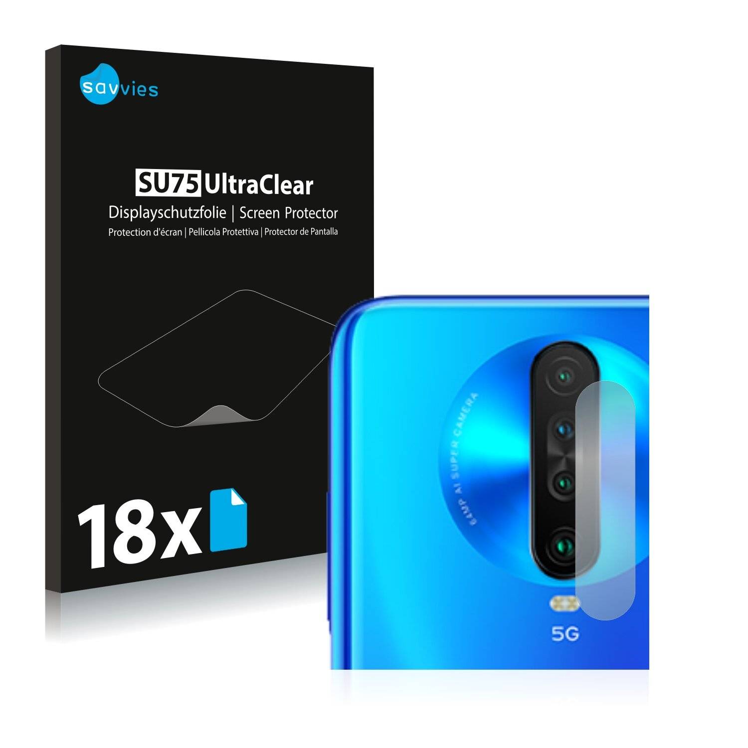 18x Savvies SU75 Displayschutzfolie für Xiaomi Poco X2 (NUR