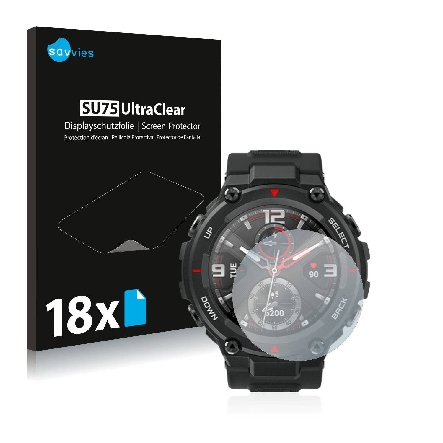 18x Savvies SU75 Displayschutzfolie für Huami Amazfit