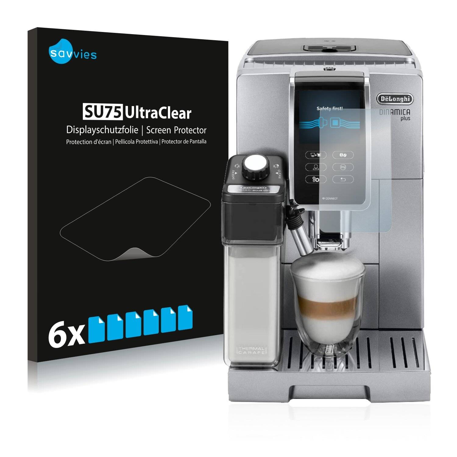 6x Savvies SU75 Displayschutzfolie für DeLonghi Dinamica Plus