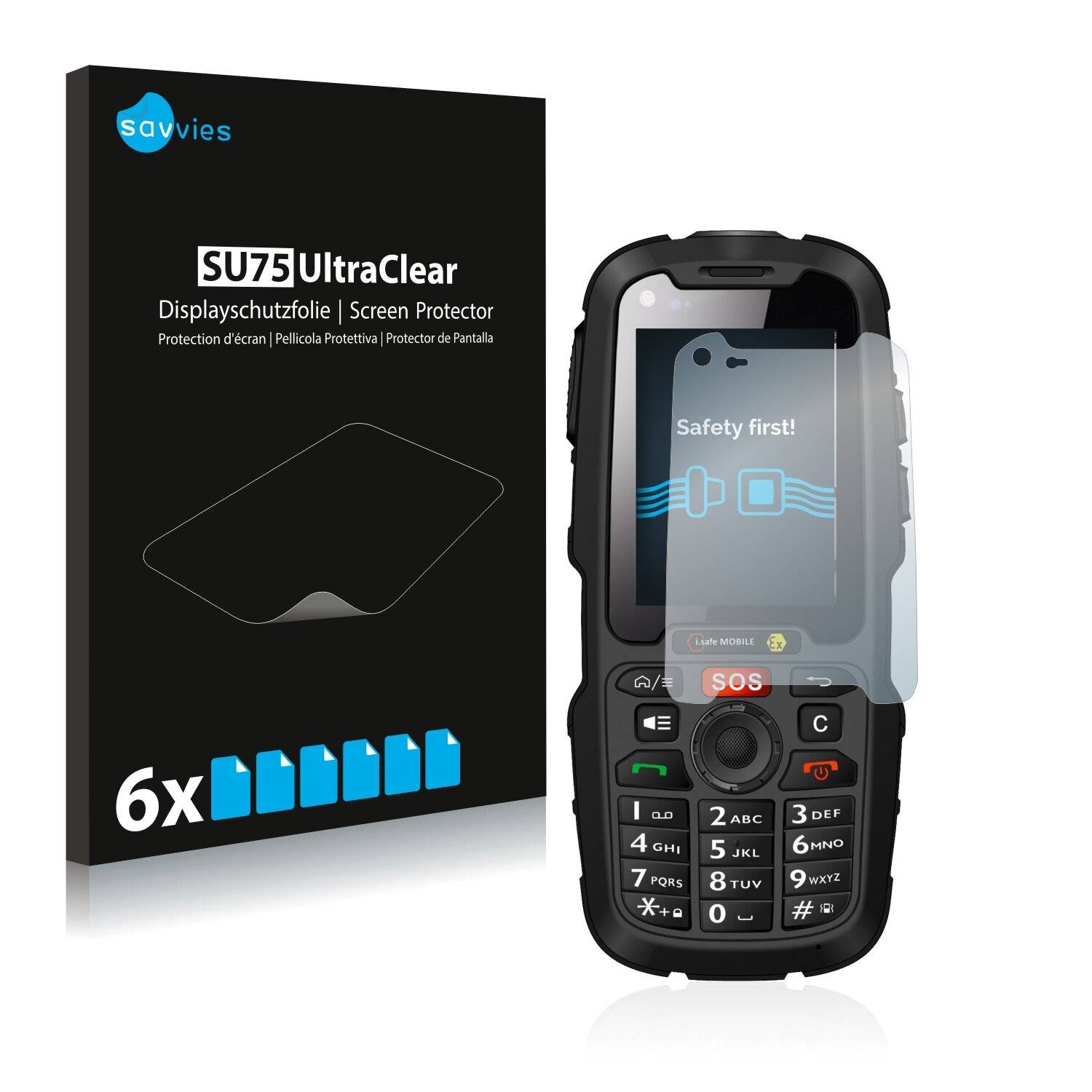 6x Savvies SU75 Displayschutzfolie für i.safe Mobile