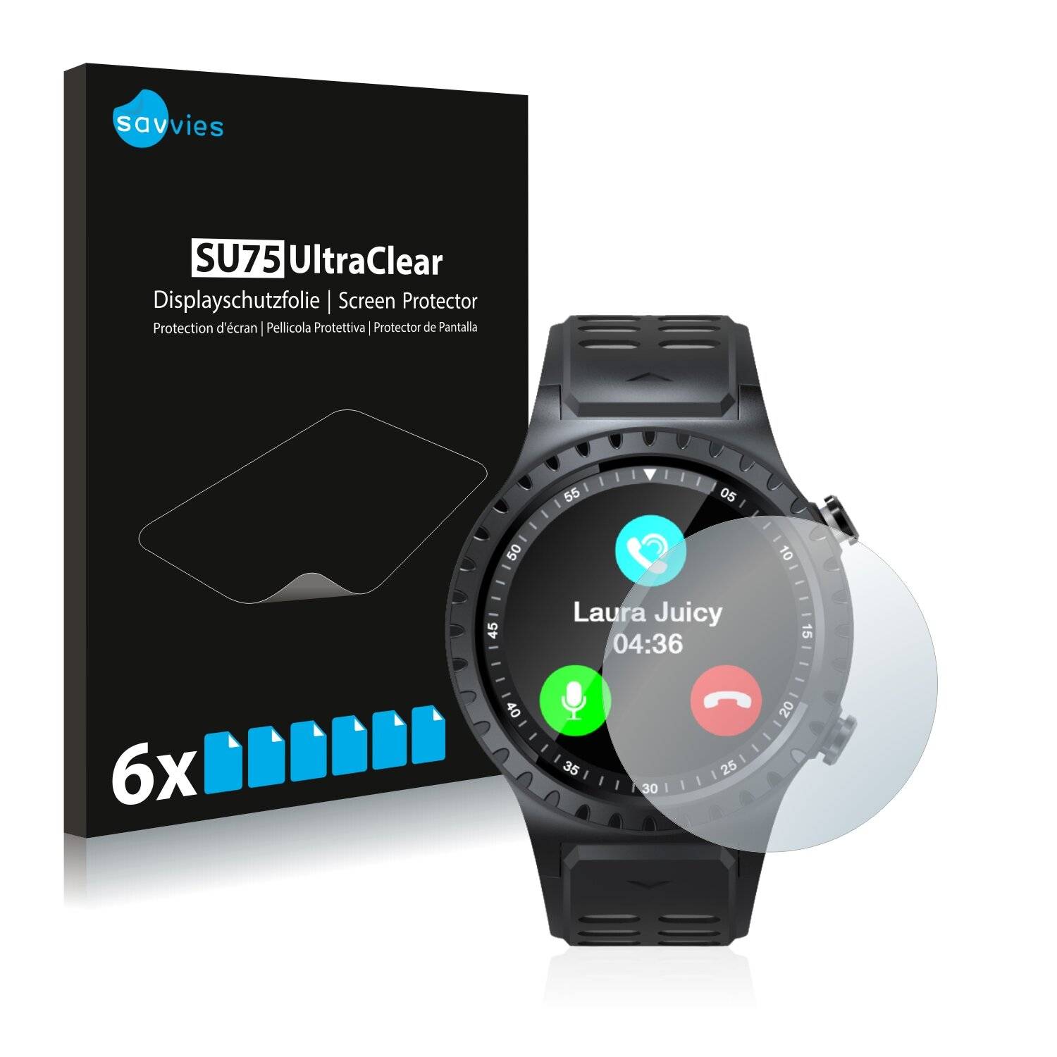 6x Savvies SU75 Displayschutzfolie für Evolveo Sportwatch
