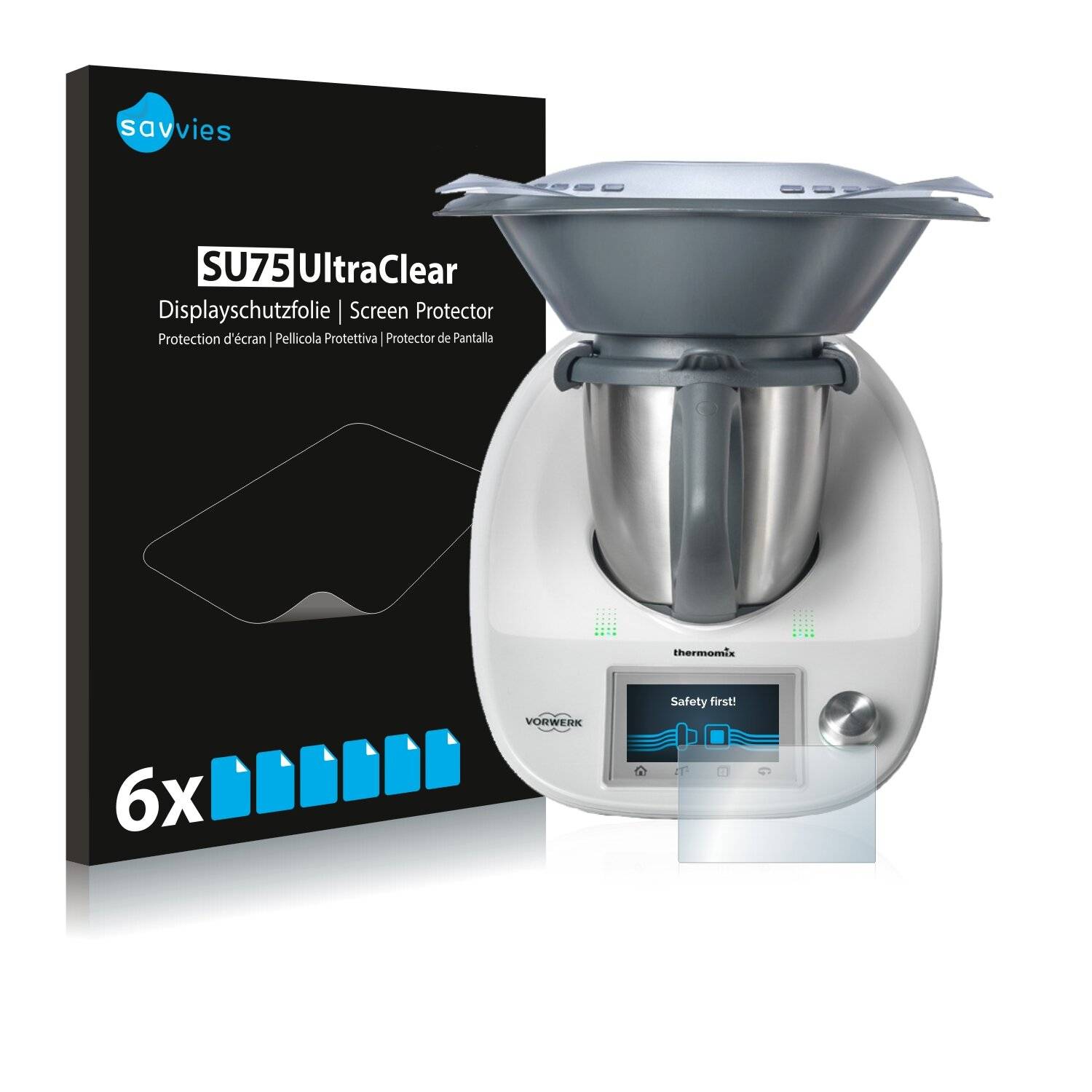 6x Savvies SU75 Displayschutzfolie für Vorwerk Thermomix