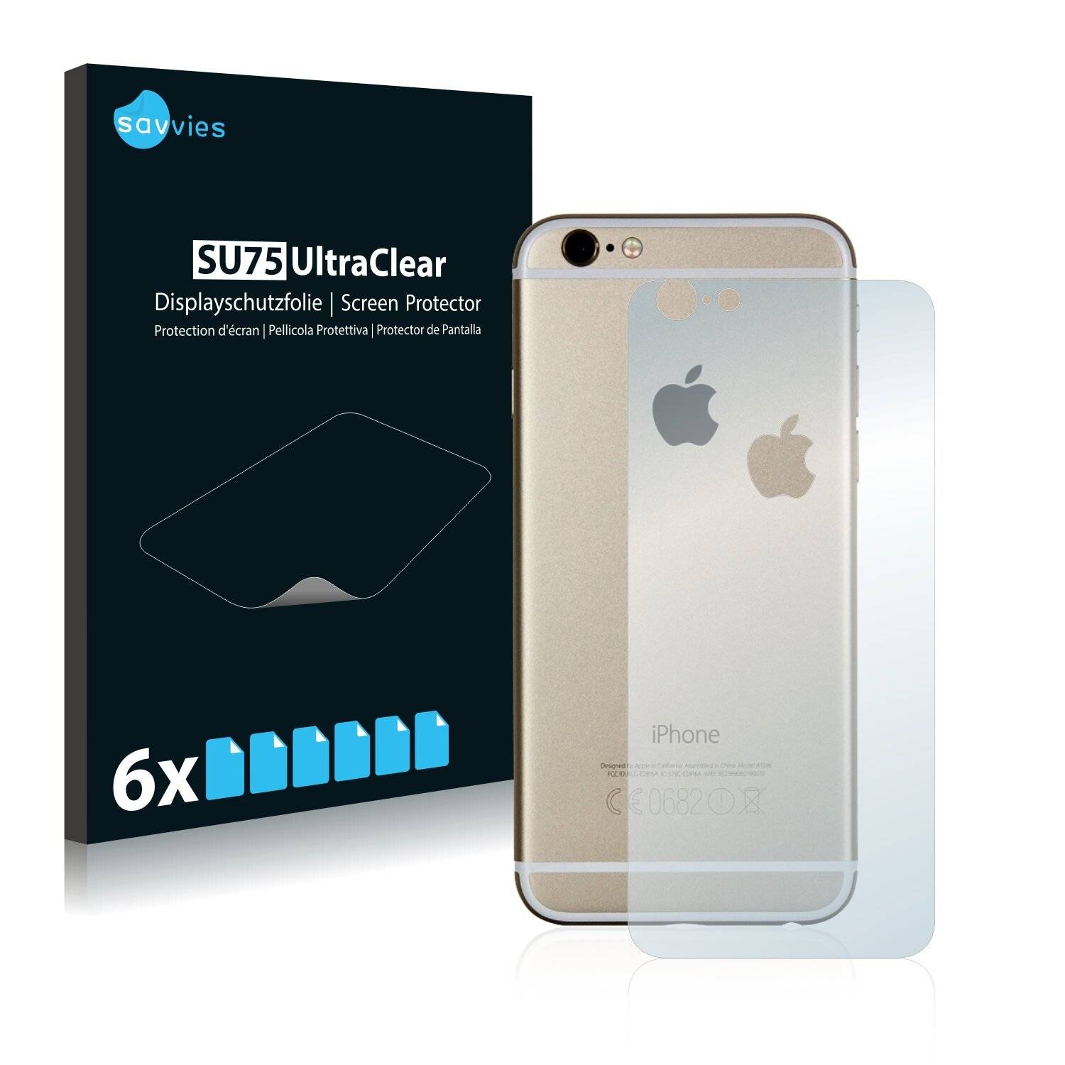 6x Savvies SU75 Displayschutzfolie für Apple iPhone 6S Rückseite (gesamte Fläche +