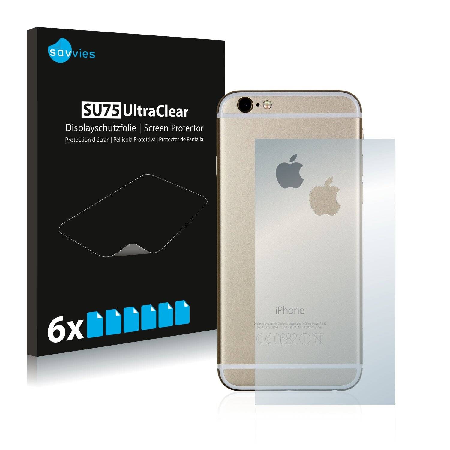 6x Savvies SU75 Displayschutzfolie für Apple iPhone 6S Rückseite (Mittelfläche +