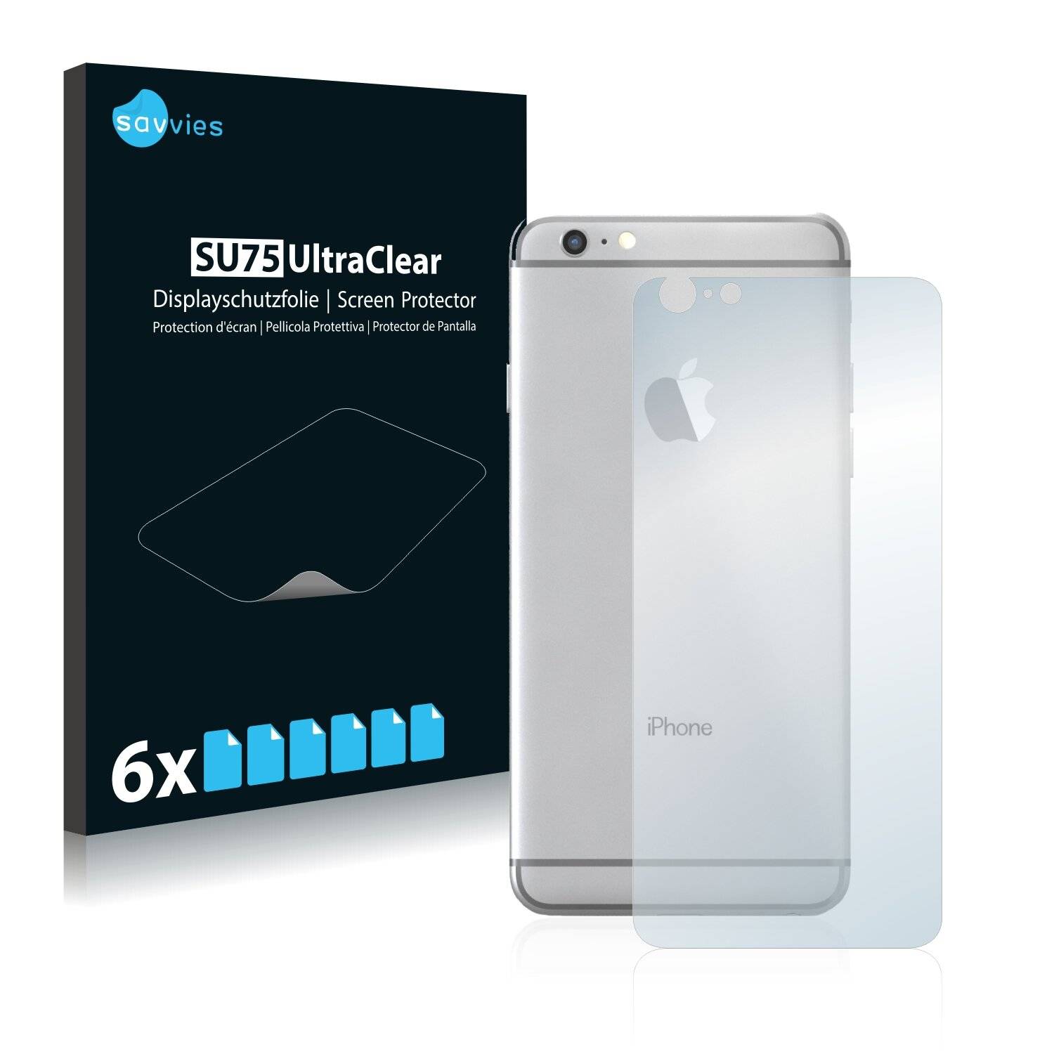 6x Savvies SU75 Displayschutzfolie für Apple iPhone 6S Plus Rückseite (gesamte