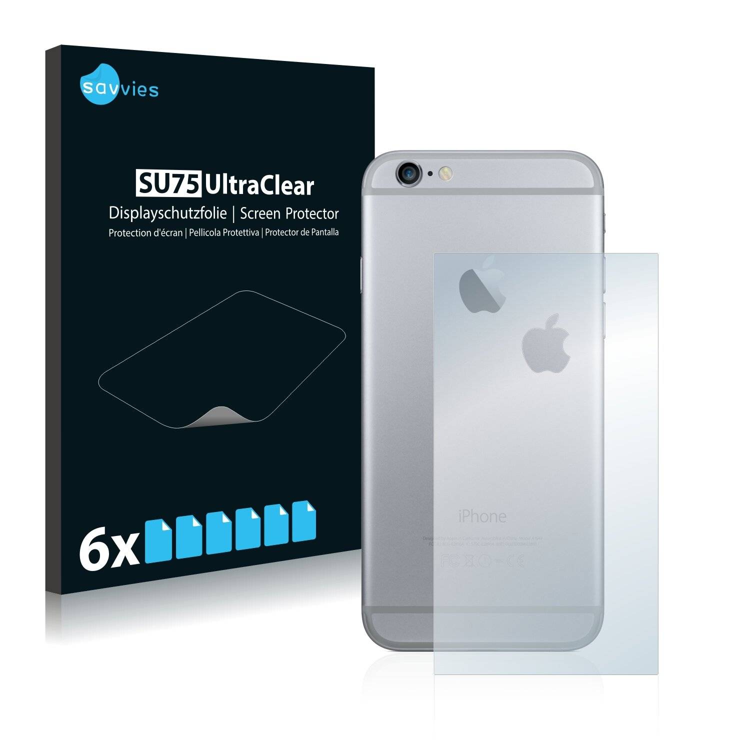 6x Savvies SU75 Displayschutzfolie für Apple iPhone 6S Plus Rückseite (Mittelfläche +