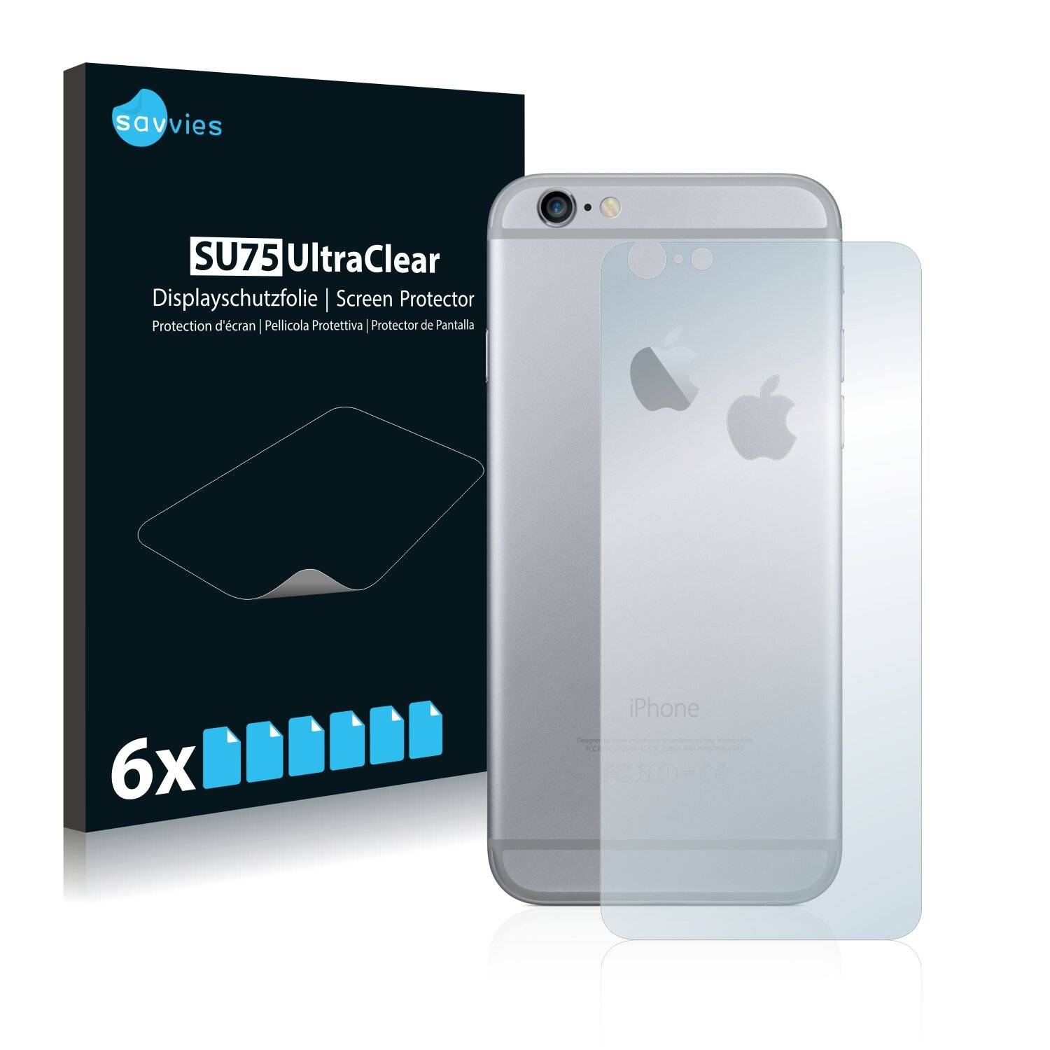 6x Savvies SU75 Displayschutzfolie für Apple iPhone 6S Plus Rückseite (gesamte Fläche +