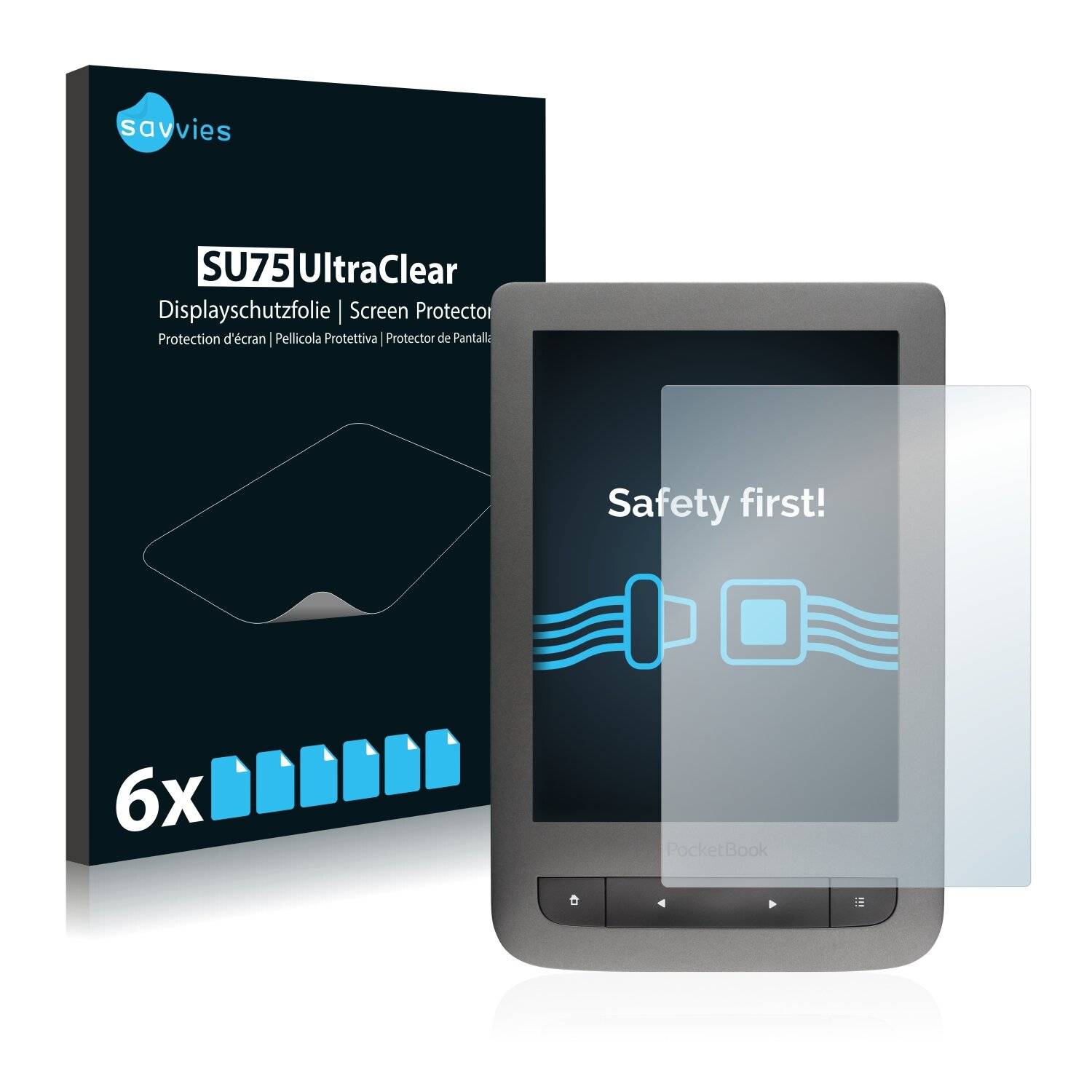 6x Savvies SU75 Displayschutzfolie für PocketBook Touch Lux