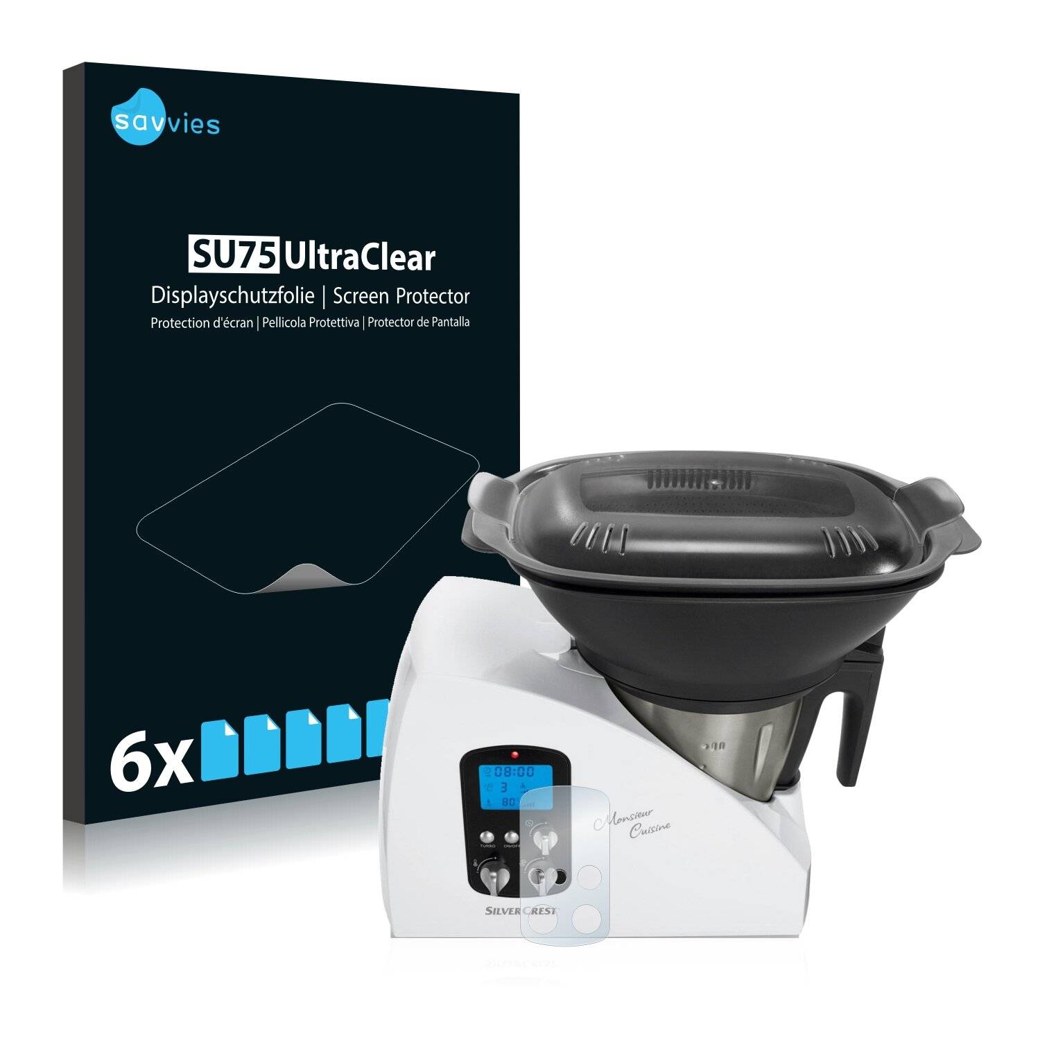 6x Savvies SU75 Displayschutzfolie für SilverCrest Monsieur Cuisine