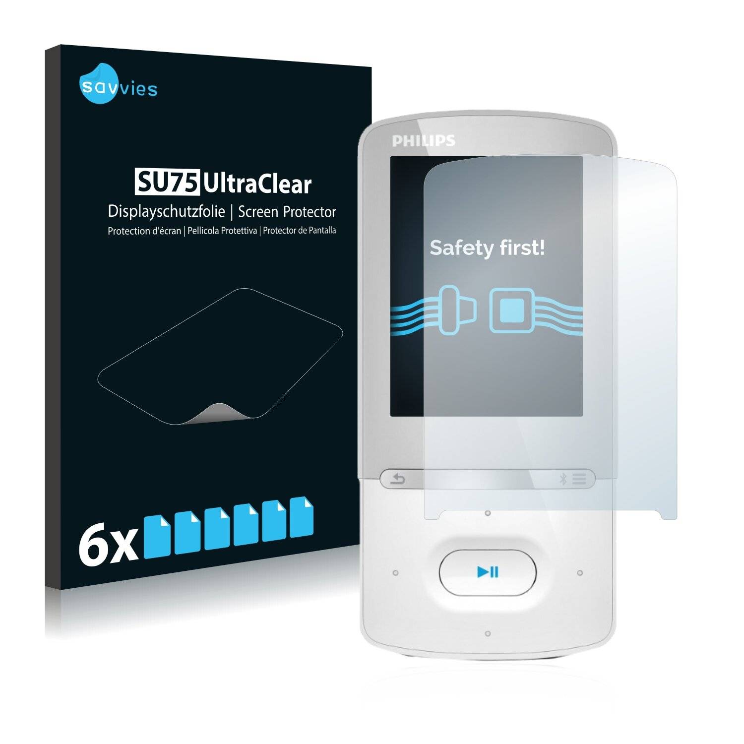 6x Savvies SU75 Displayschutzfolie für Philips GoGear Azure SA5AZU04
