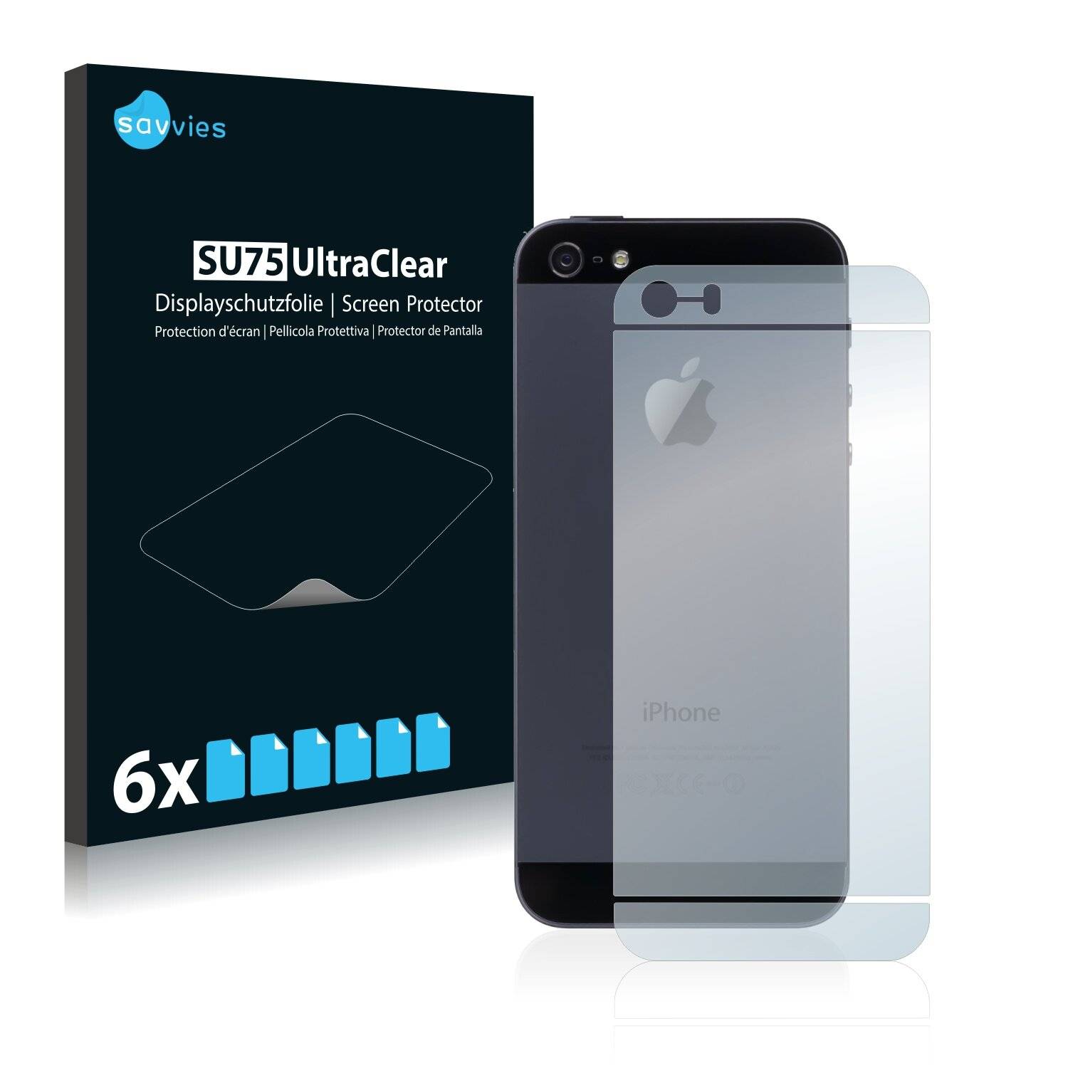 6x Savvies SU75 Displayschutzfolie für Apple iPhone 5S Rückseite (gesamte