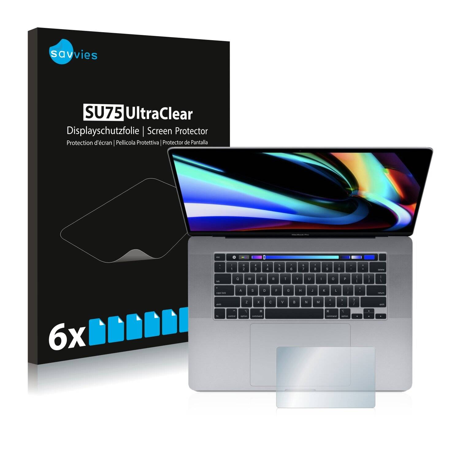 6x Savvies SU75 Displayschutzfolie für Apple MacBook Pro 16 2019 (Touch