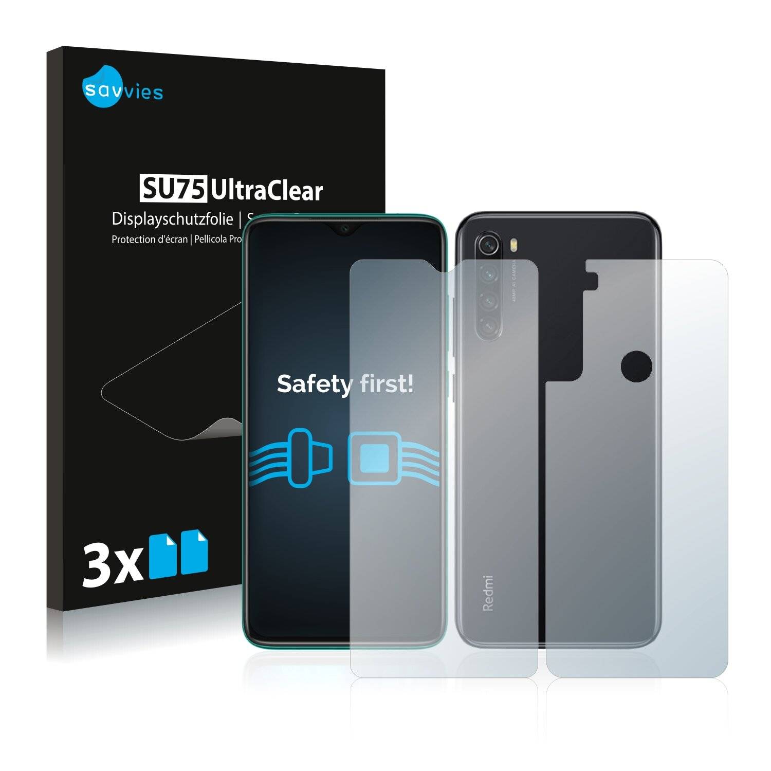 6x Savvies SU75 Displayschutzfolie für Xiaomi Redmi Note 8 2019 (Vorder +
