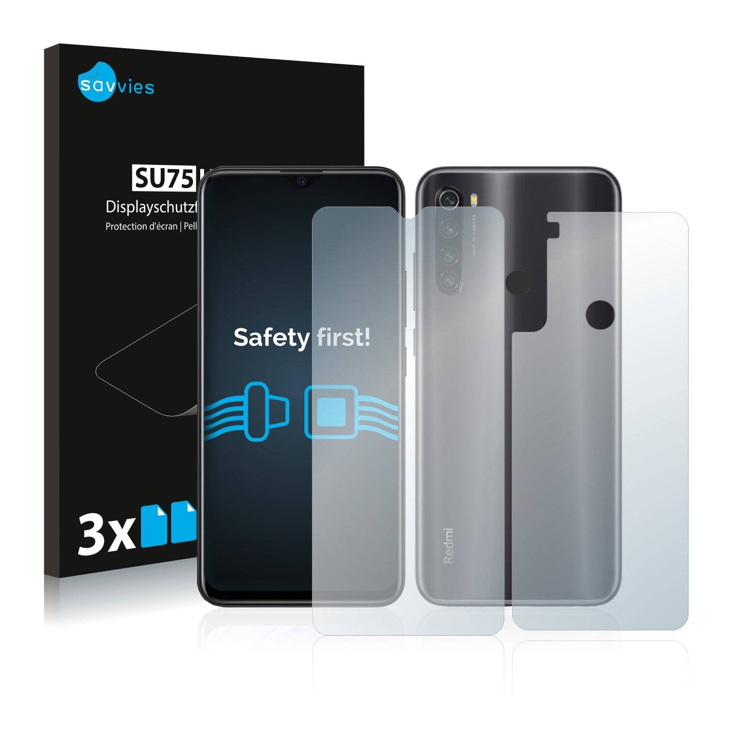 6x Savvies SU75 Displayschutzfolie für Xiaomi Redmi Note 8T (Vorder +