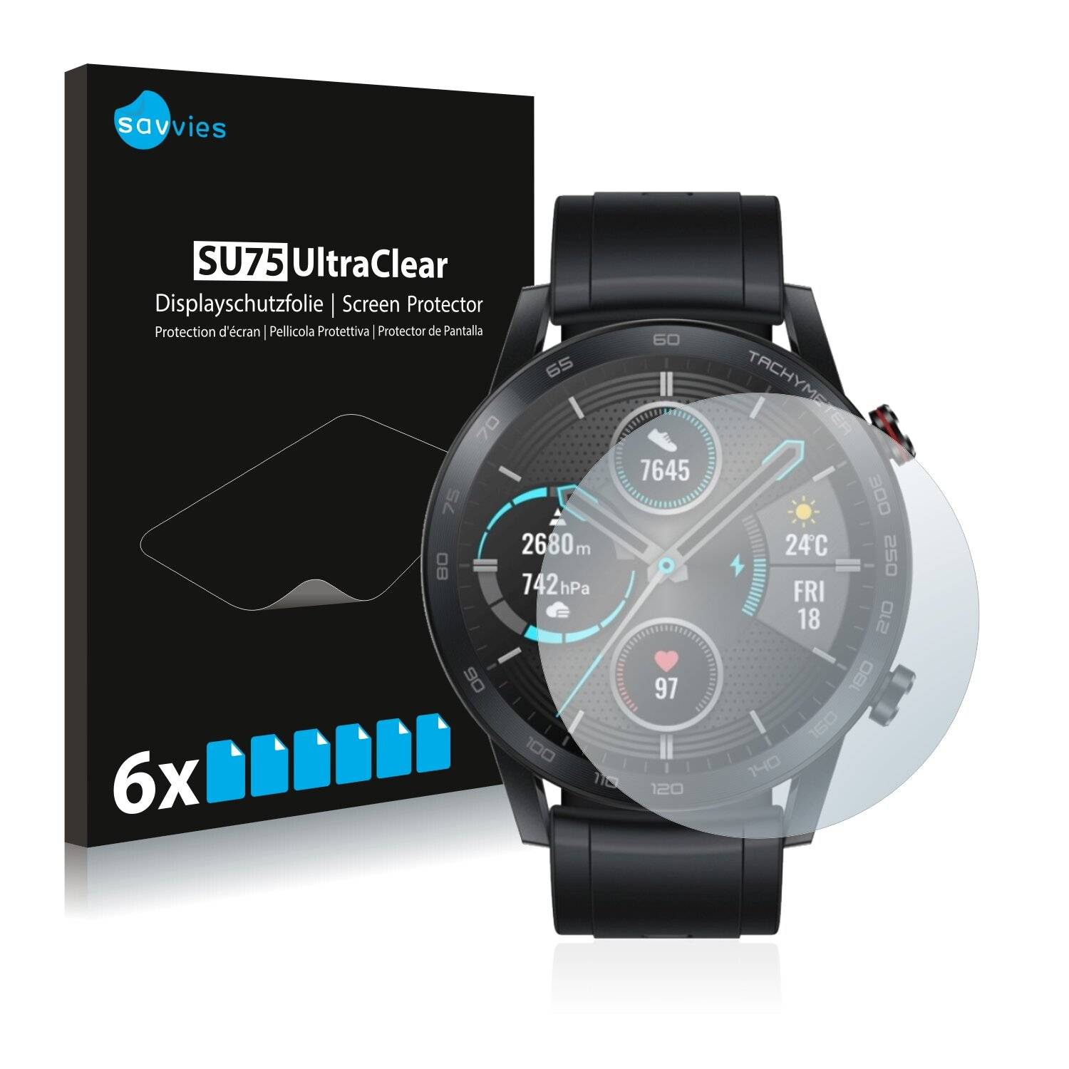 6x Savvies SU75 Displayschutzfolie für Honor Watch Magic 2 (46