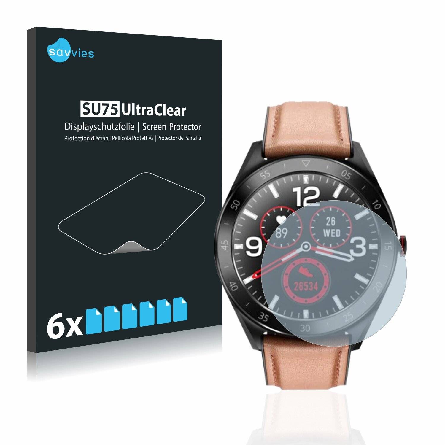 6x Savvies SU75 Displayschutzfolie für Alfawise Watch
