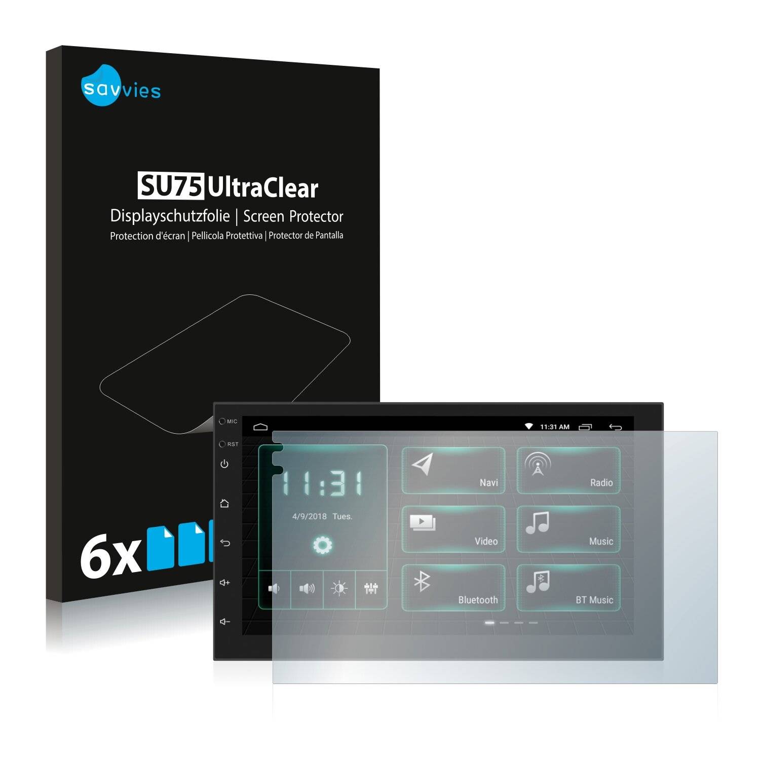 6x Savvies SU75 Displayschutzfolie für Phonocar MediaStation